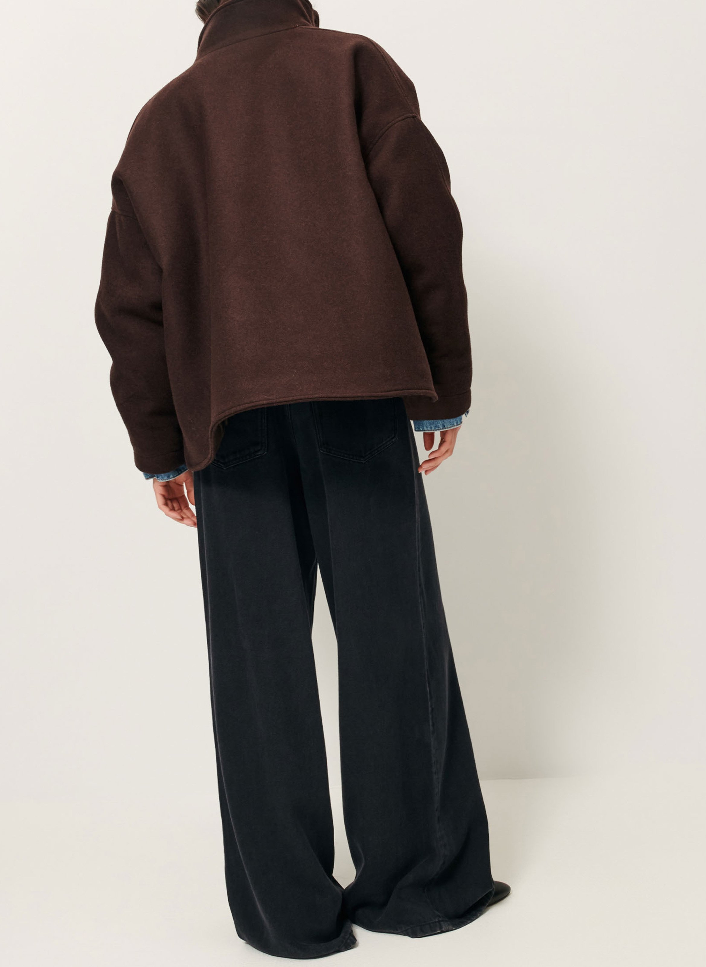 Manteau col montant en laine mélangée east side SESSUN Marron