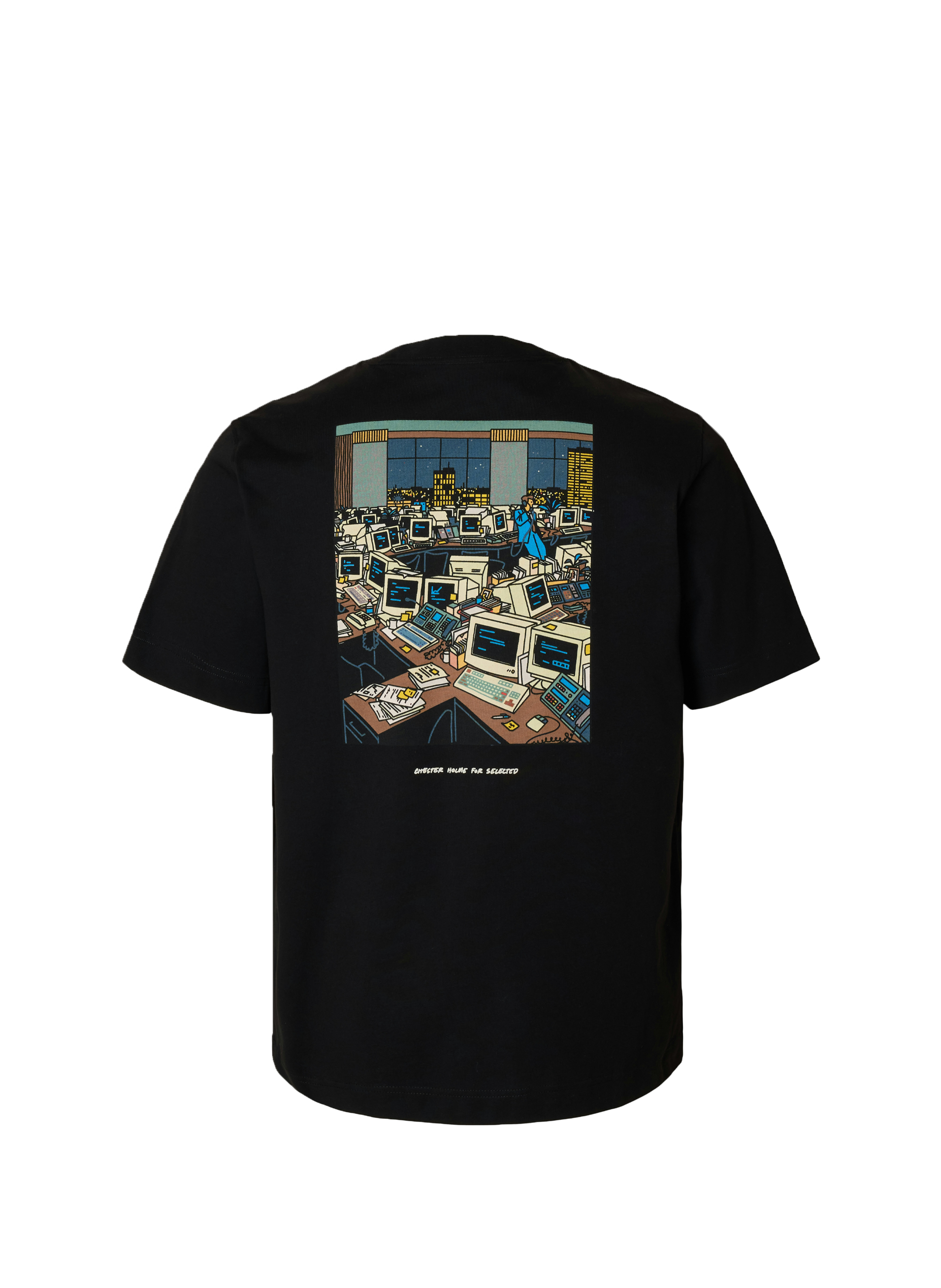 T-shirt droit imprimé en coton biologique SELECTED Noir