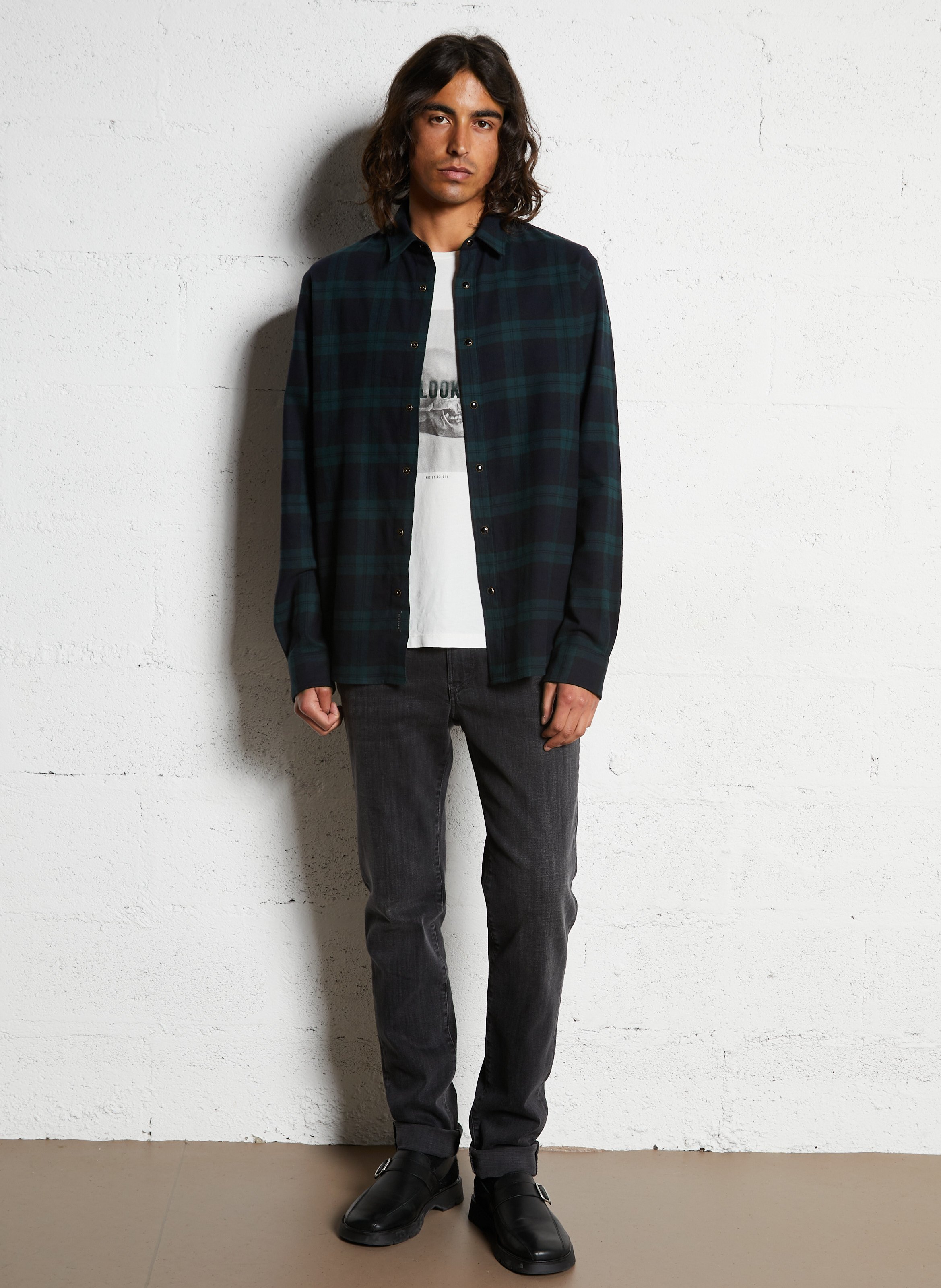 Chemise droite en coton à carreaux IKKS Vert