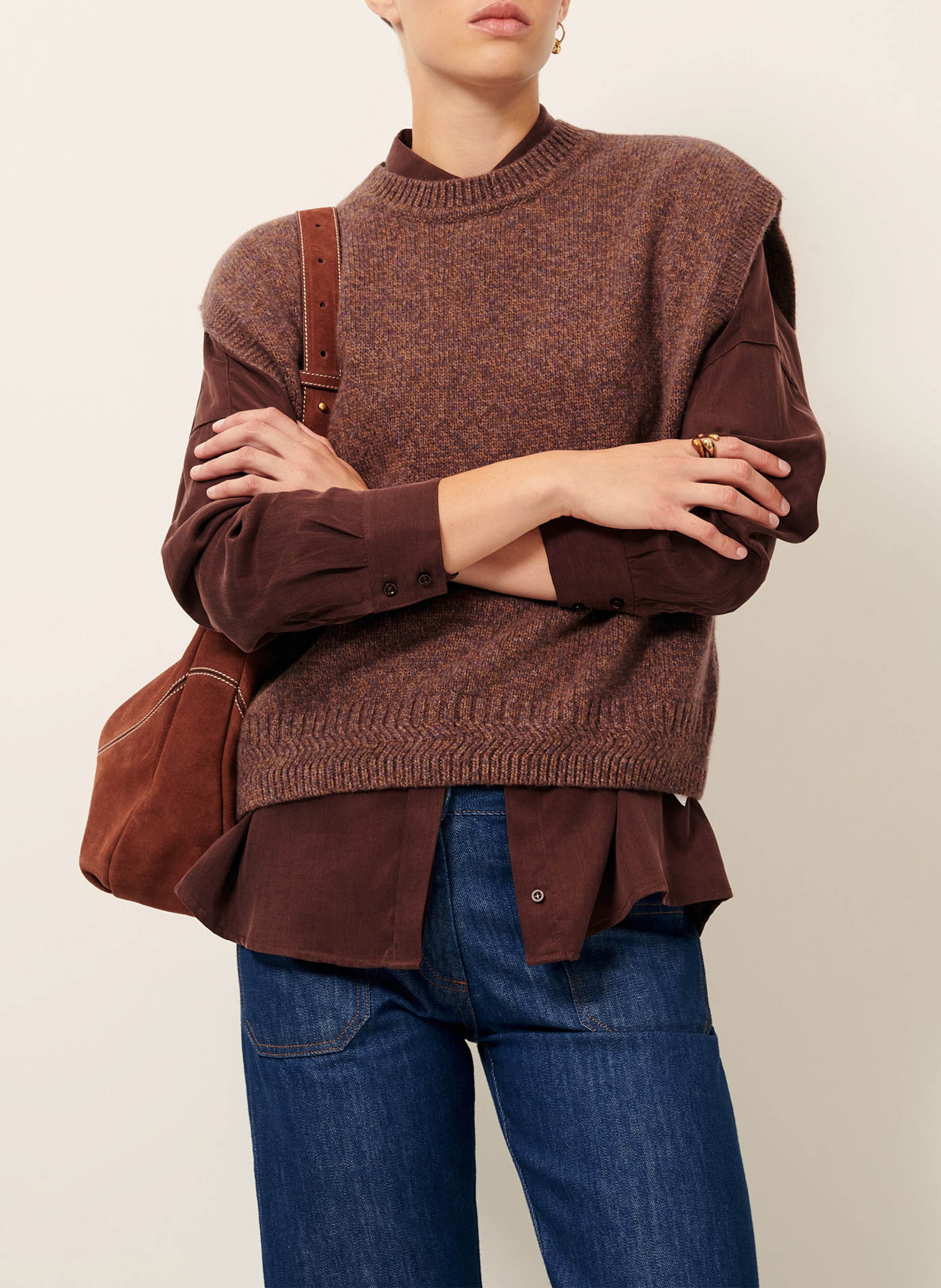 Pull sans manches en laine mérinos fabinino SESSUN Marron