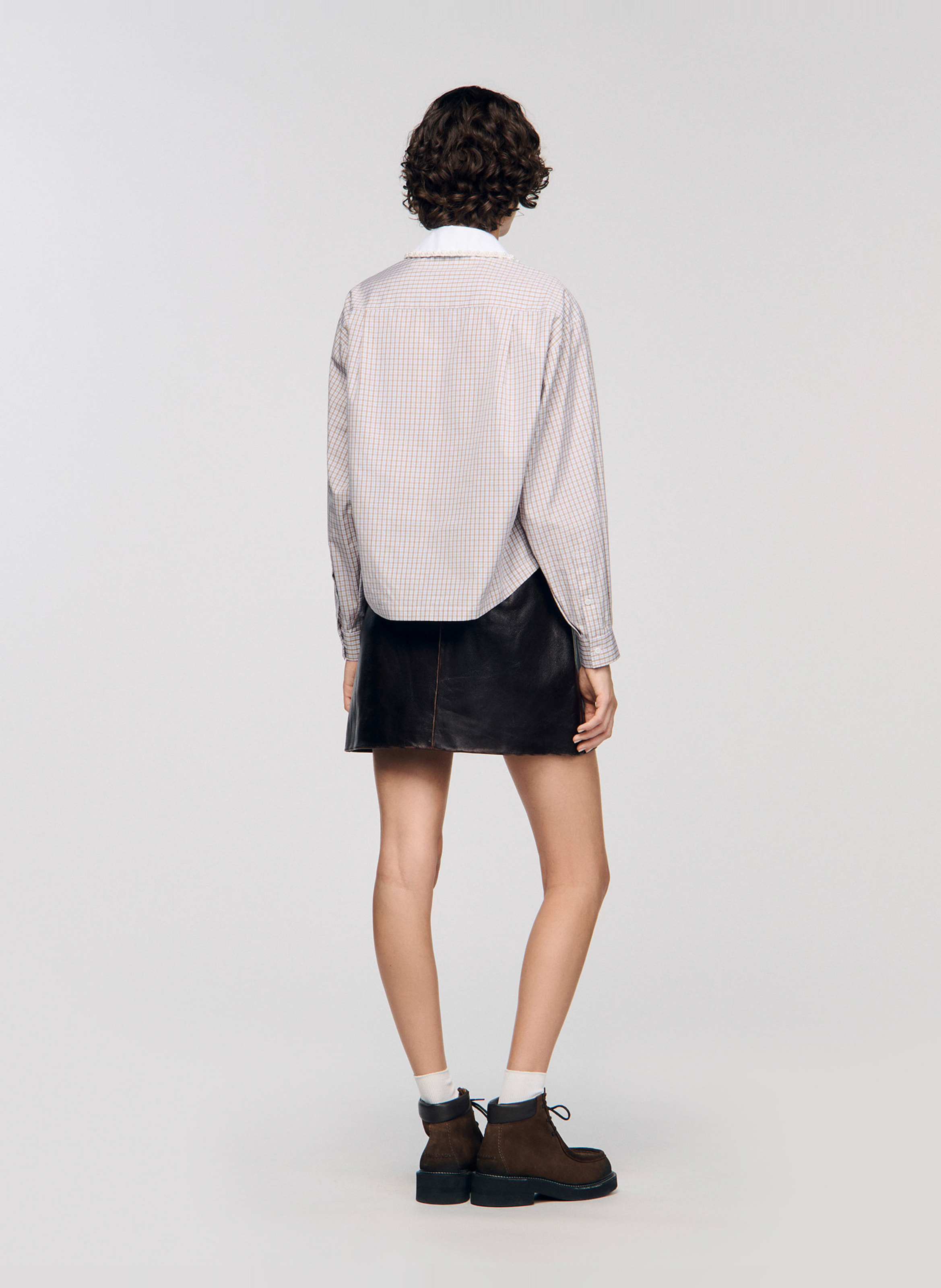 Chemise col classique à carreaux SANDRO Beige