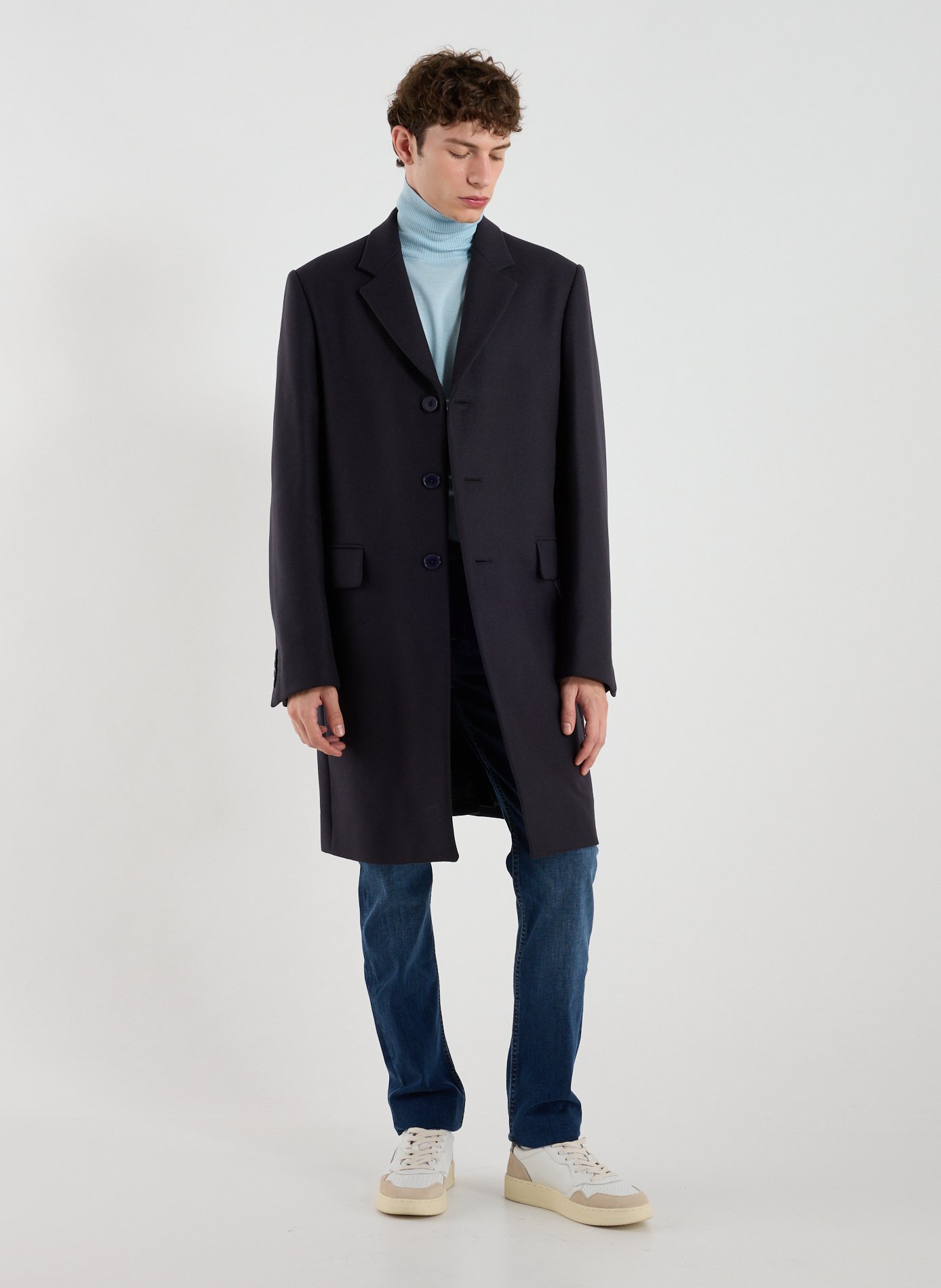 Coat with tailored collar in blended wool and cashmere AU PRINTEMPS PARIS Blue