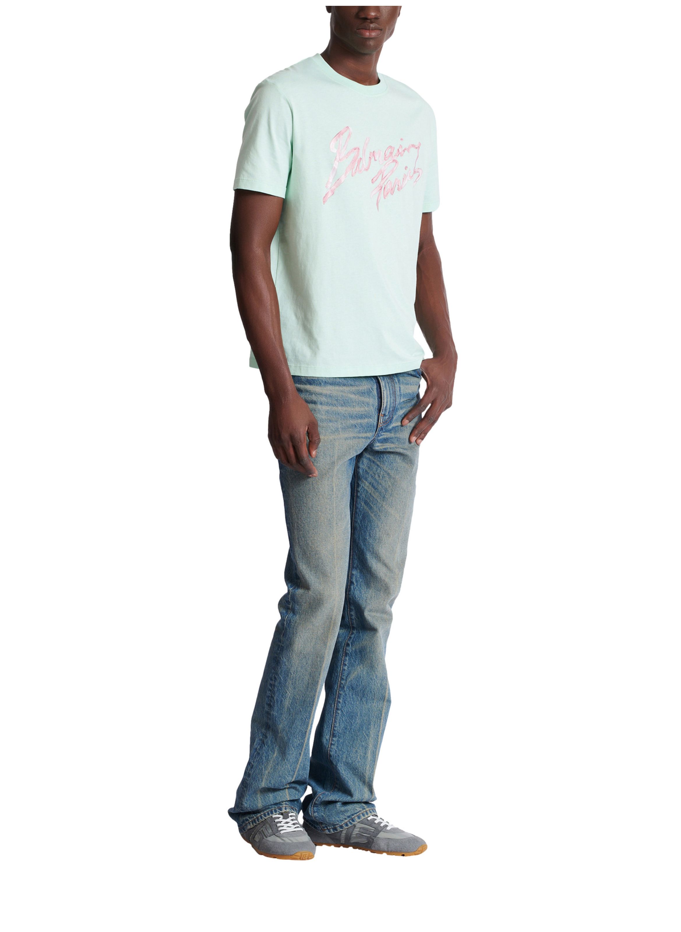 T-shirt en coton à imprimé BALMAIN Vert