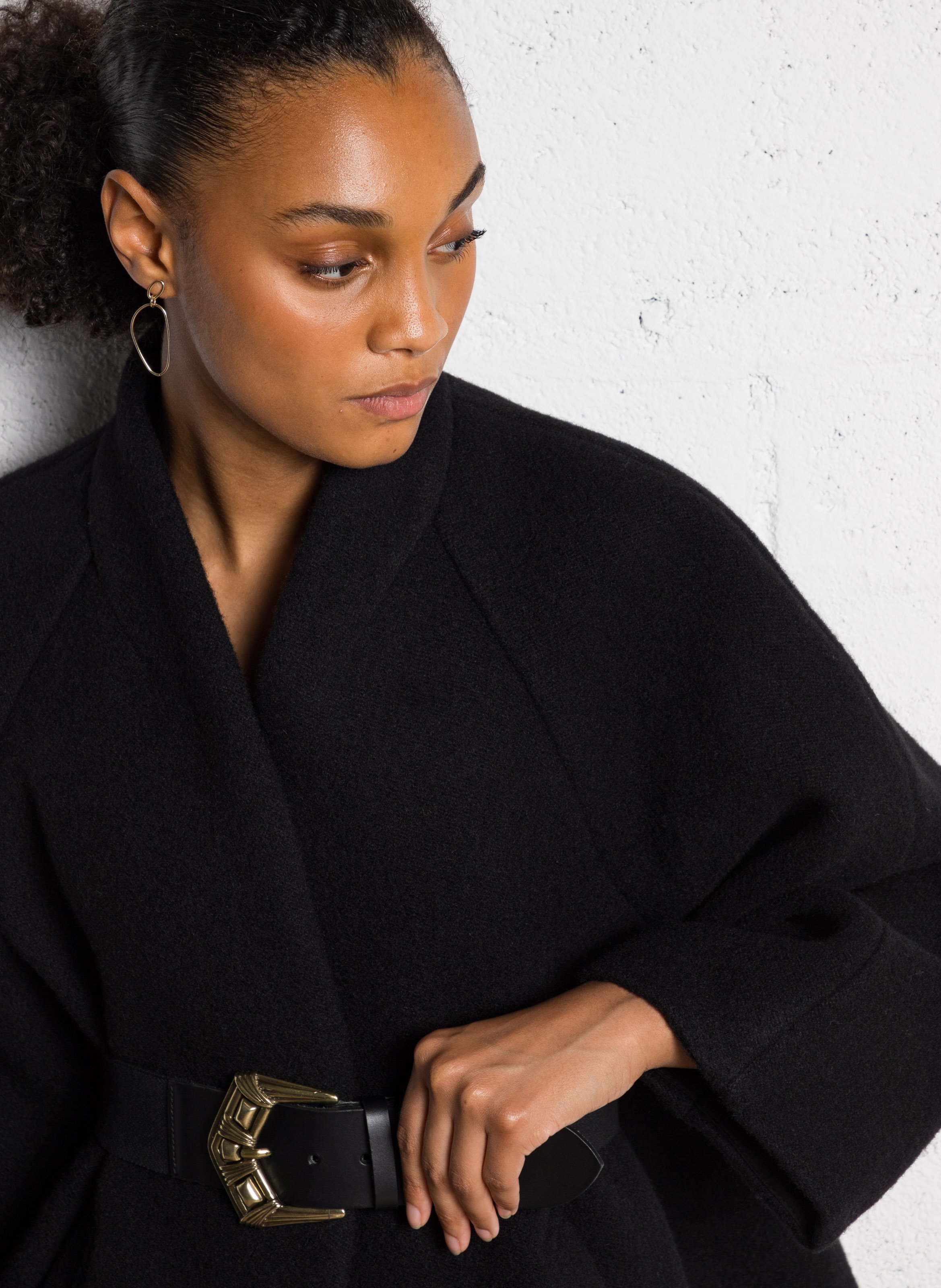 Cape droite col châle en laine hini BA&SH Noir