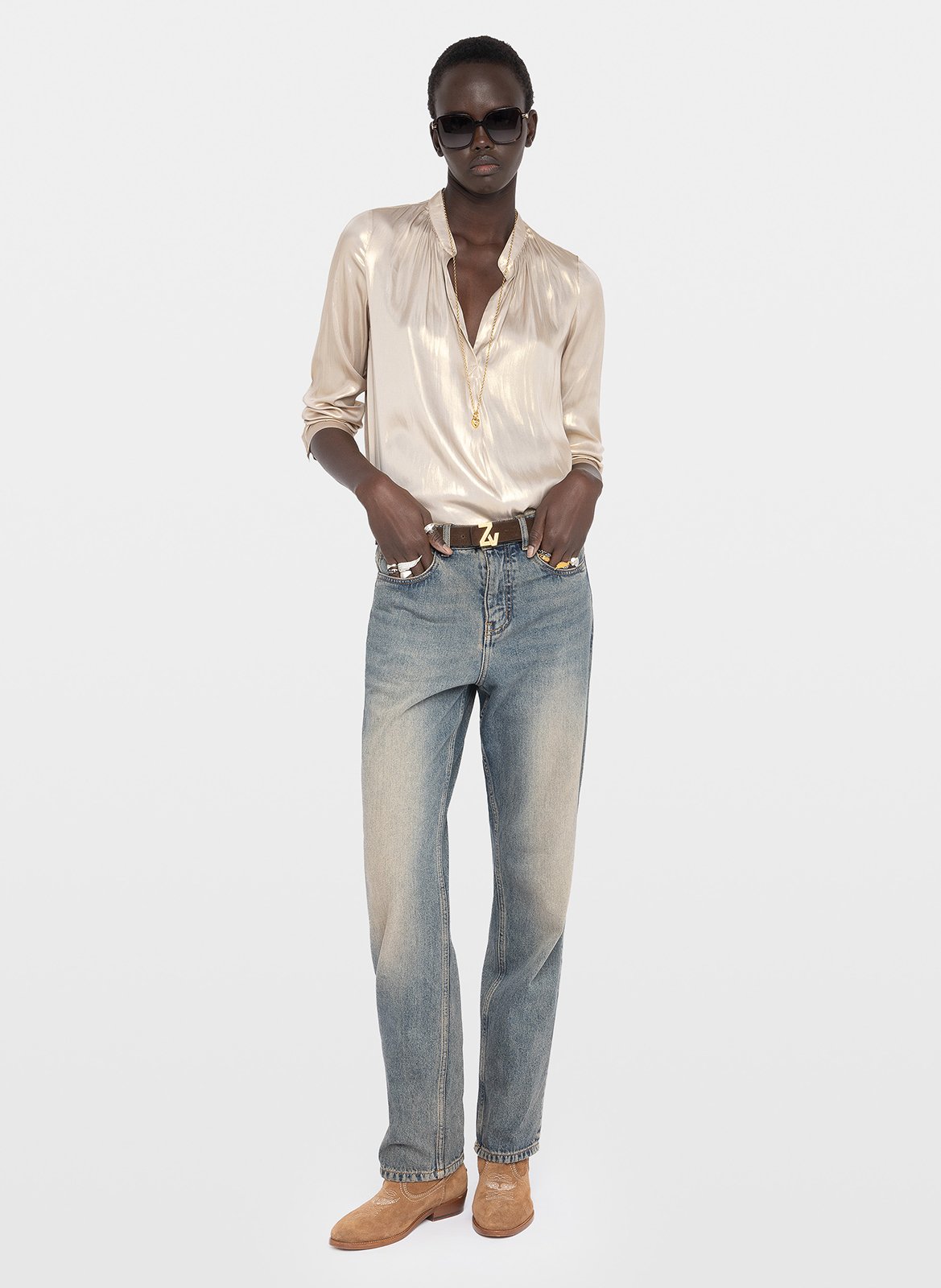 Blouse col v satinée tink ZADIG&VOLTAIRE Jaune