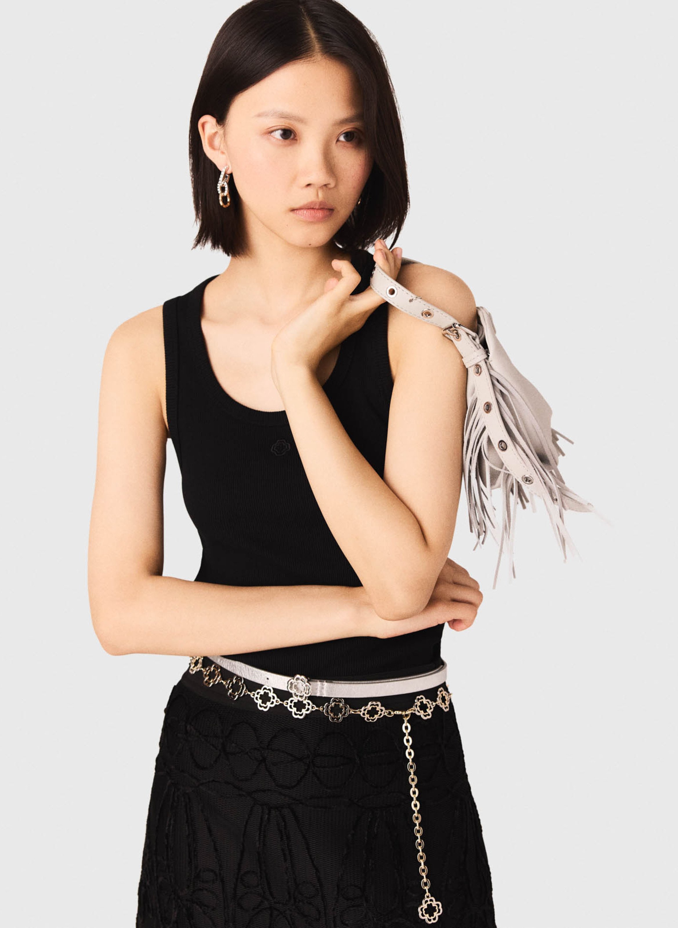 Débardeur droit col rond en coton côtelé MAJE Noir