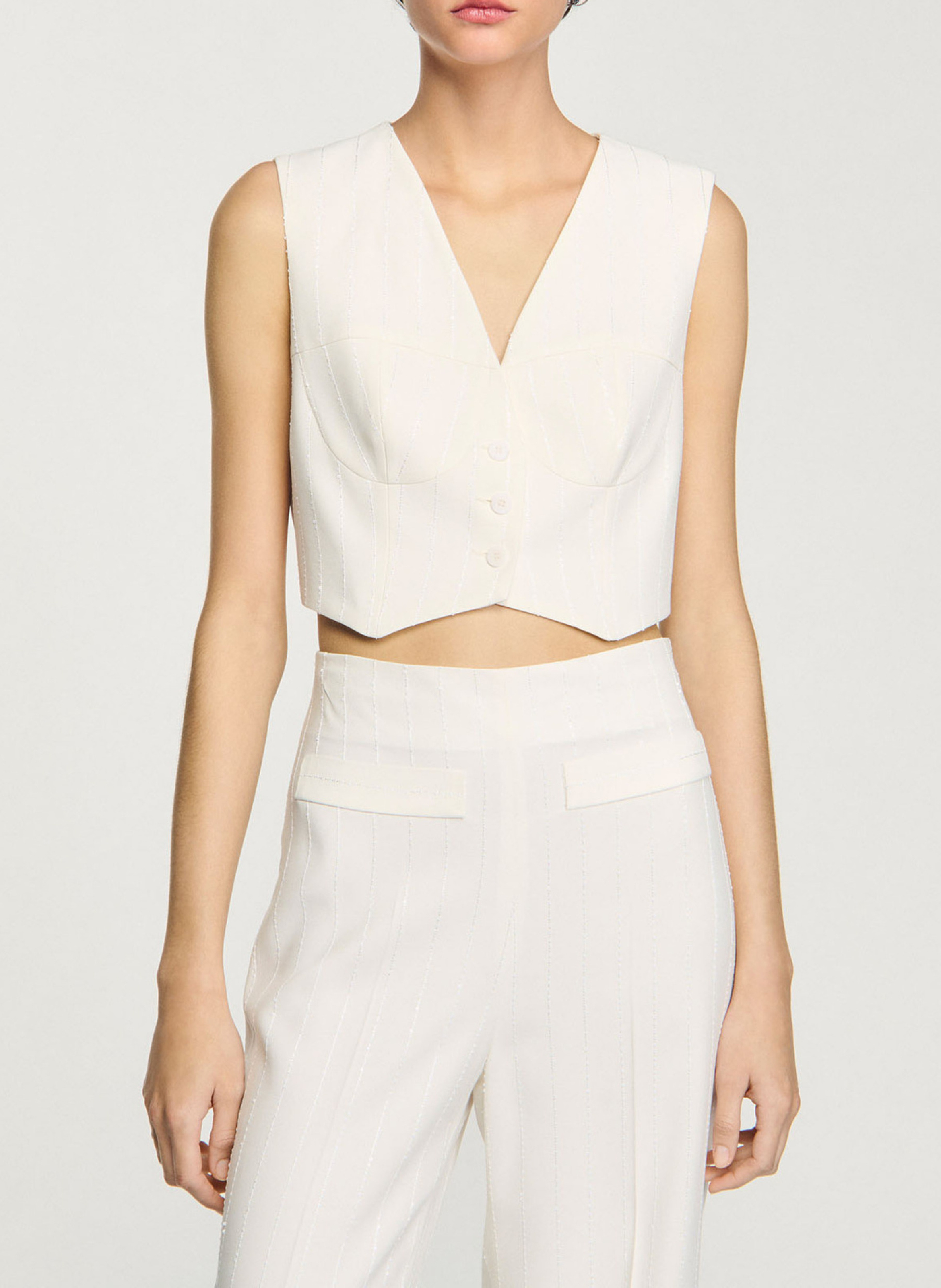 Veston de costume rayé à sequins SANDRO Beige