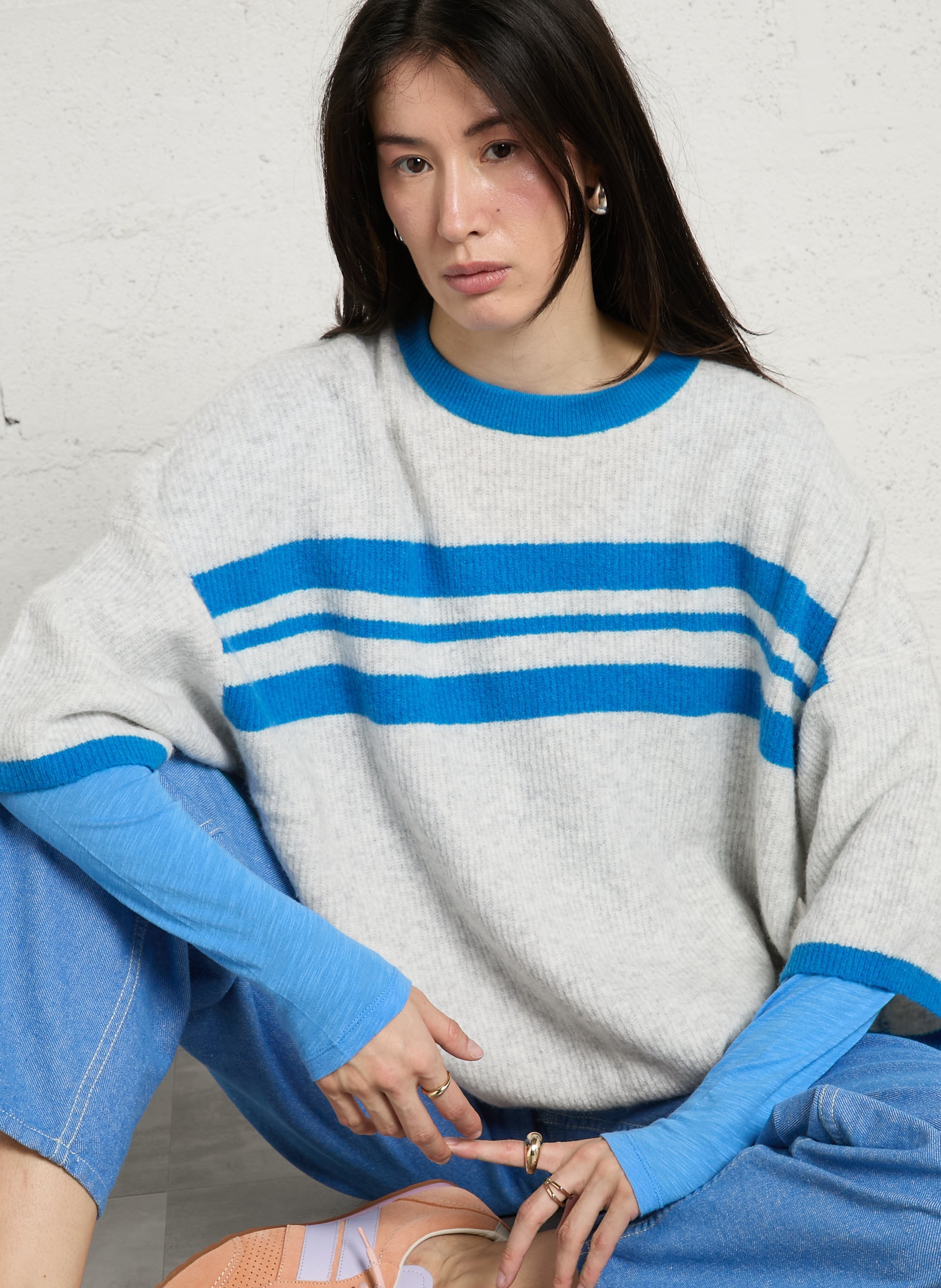 Pull ample col rond à rayures damsville AMERICAN VINTAGE Gris