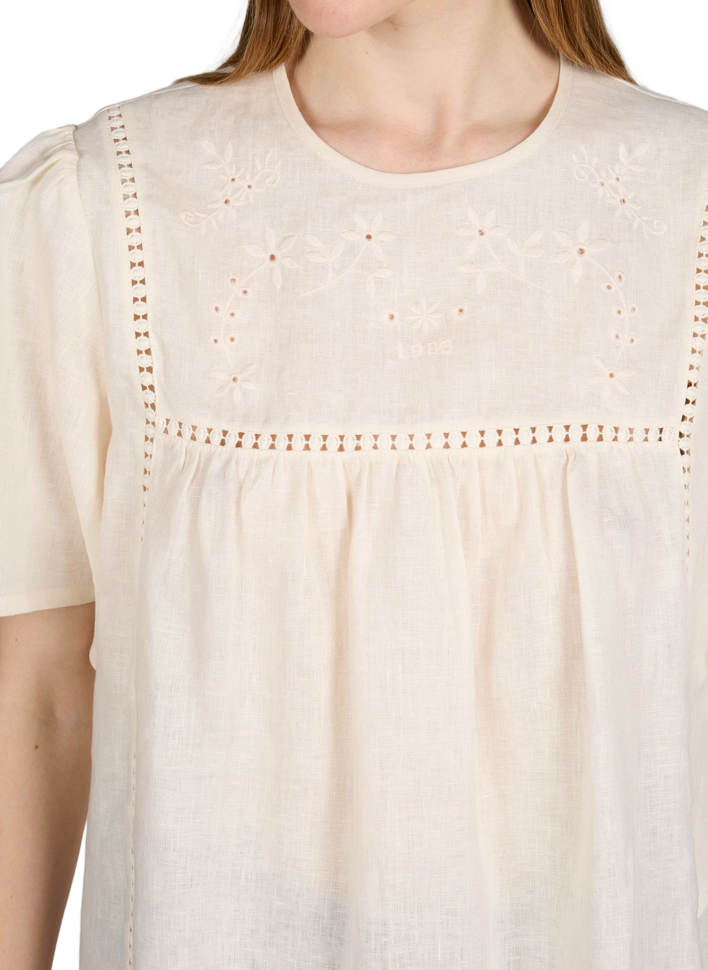 Top fluide brodé en lin MAX MARA WEEK END Beige