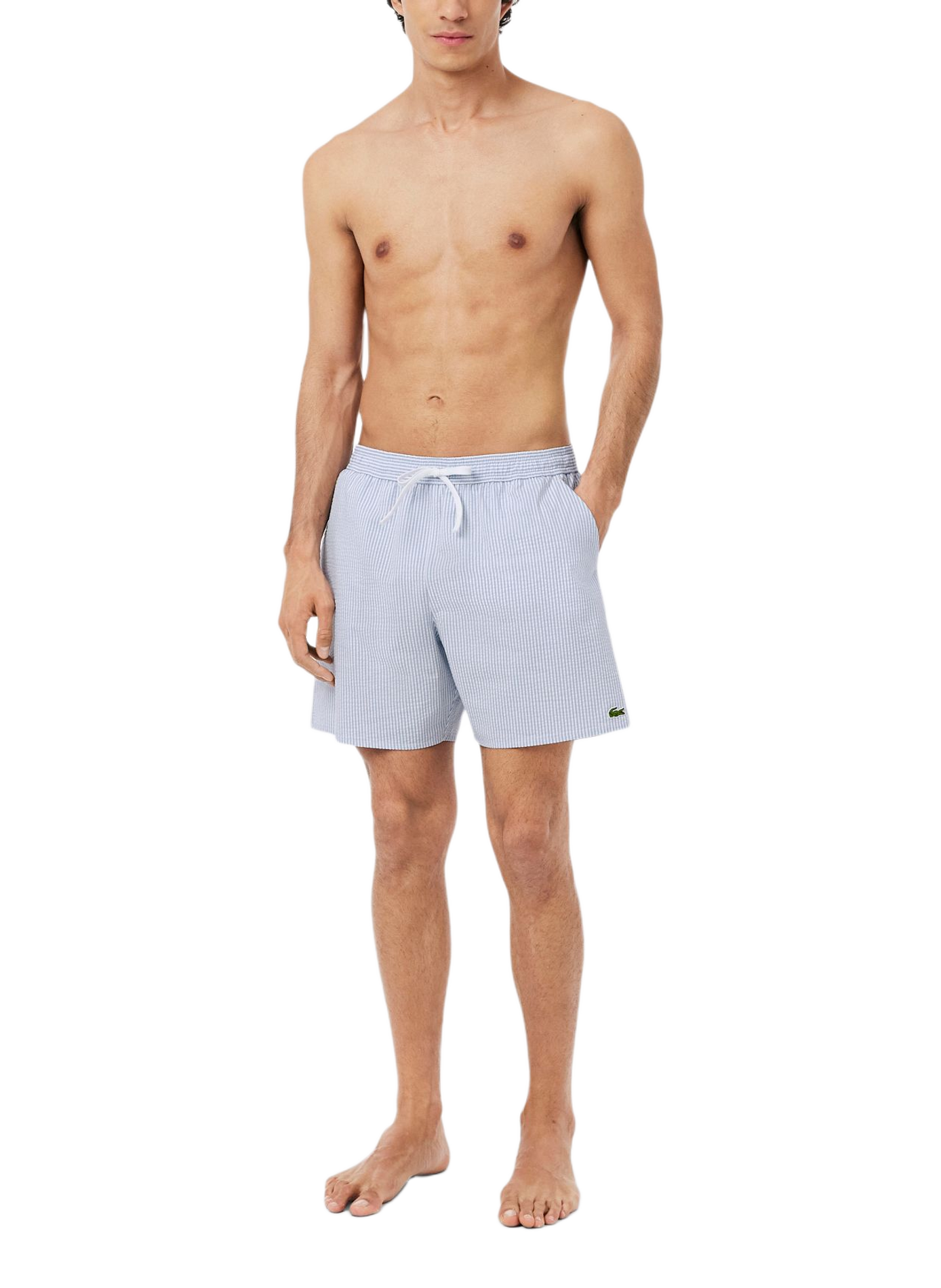 Short de bain rayé en coton mélangé LACOSTE Bleu