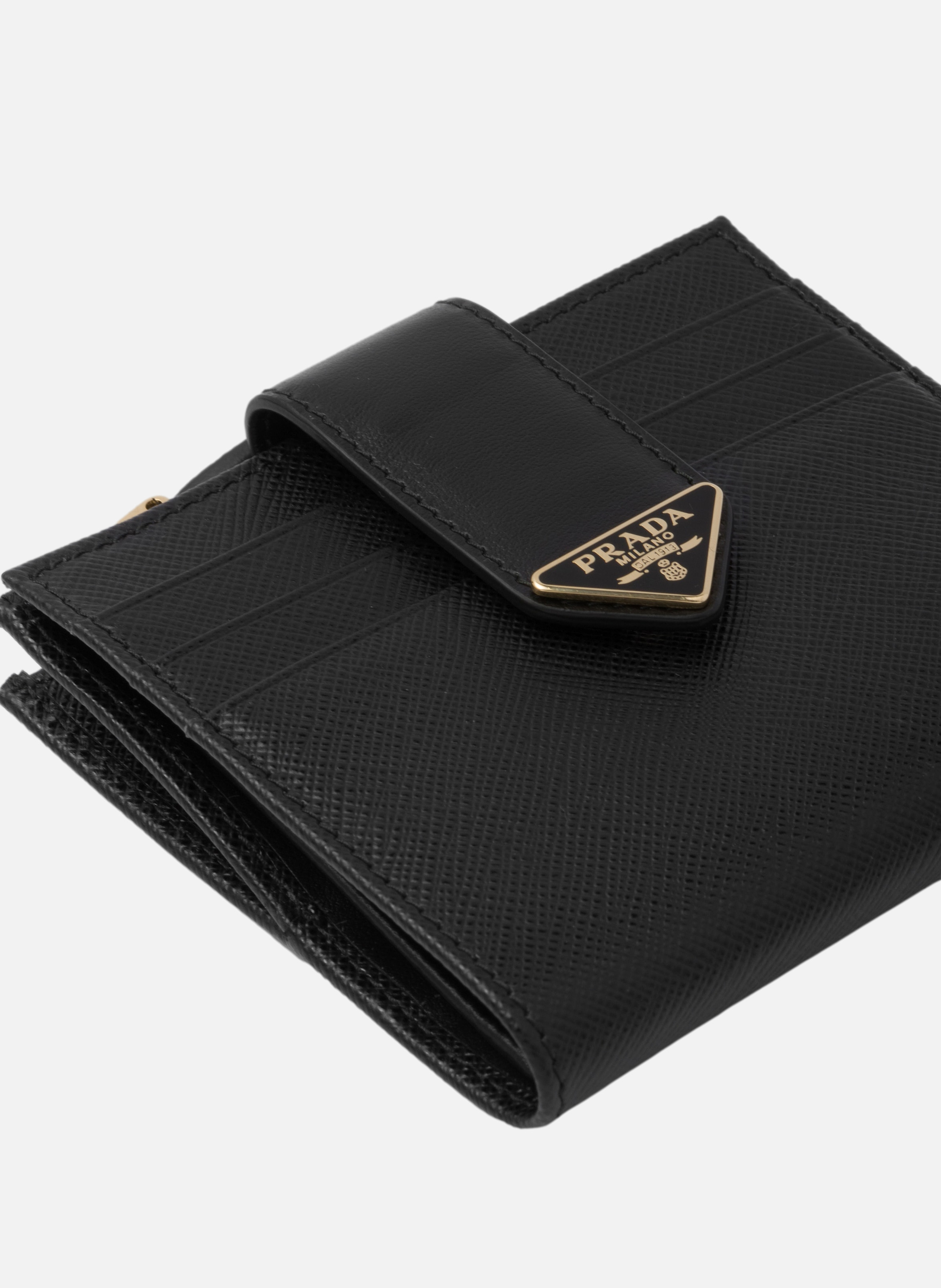 Petit portefeuille en cuir et cuir saffiano PRADA Noir