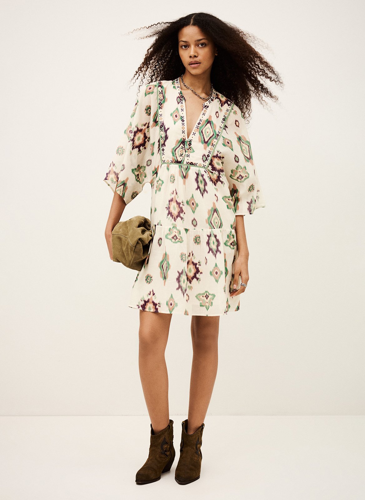 Robe courte col v olalie  Ecru