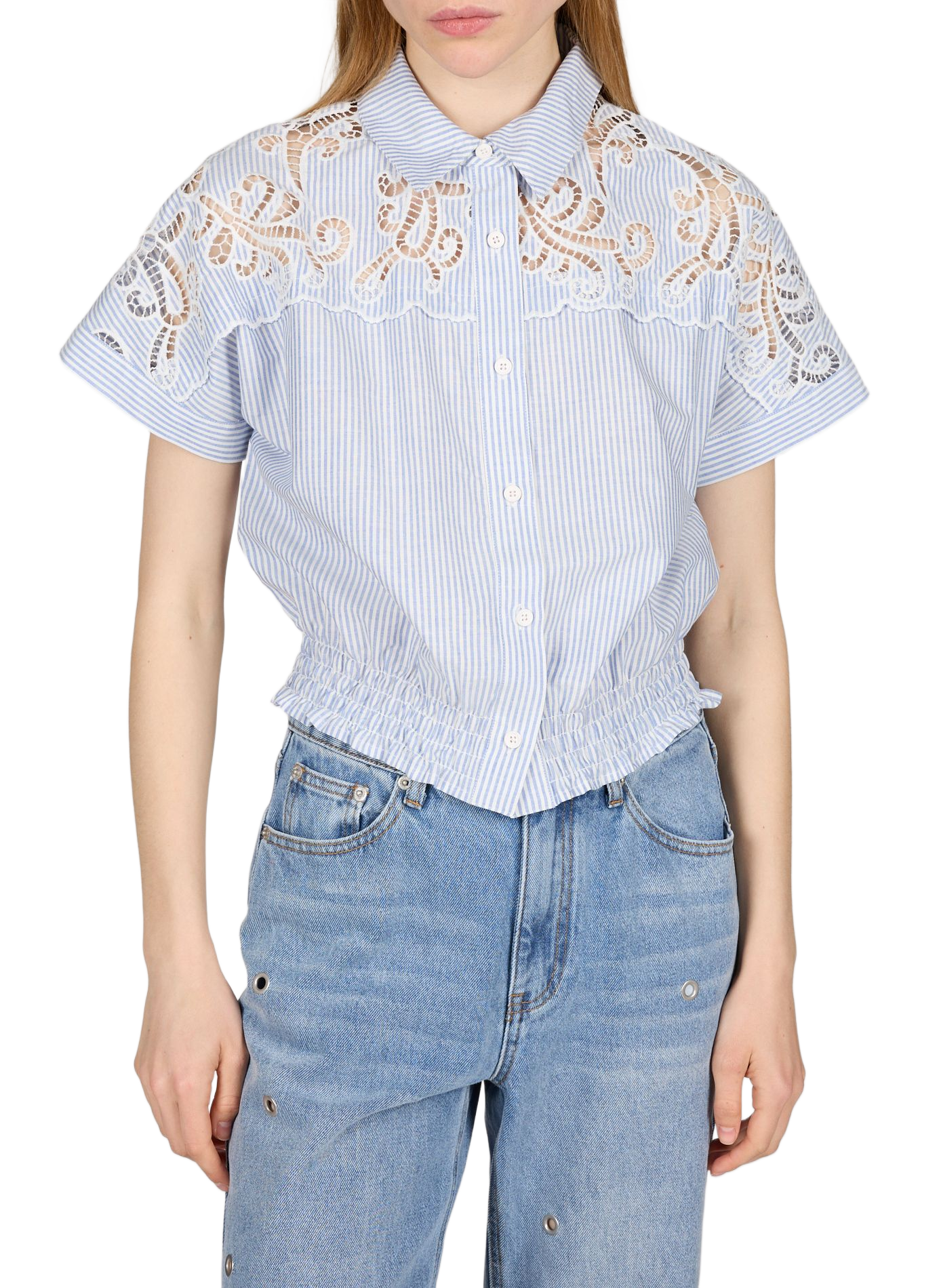 Blouse courte Lolita en coton SUNCOO Bleu