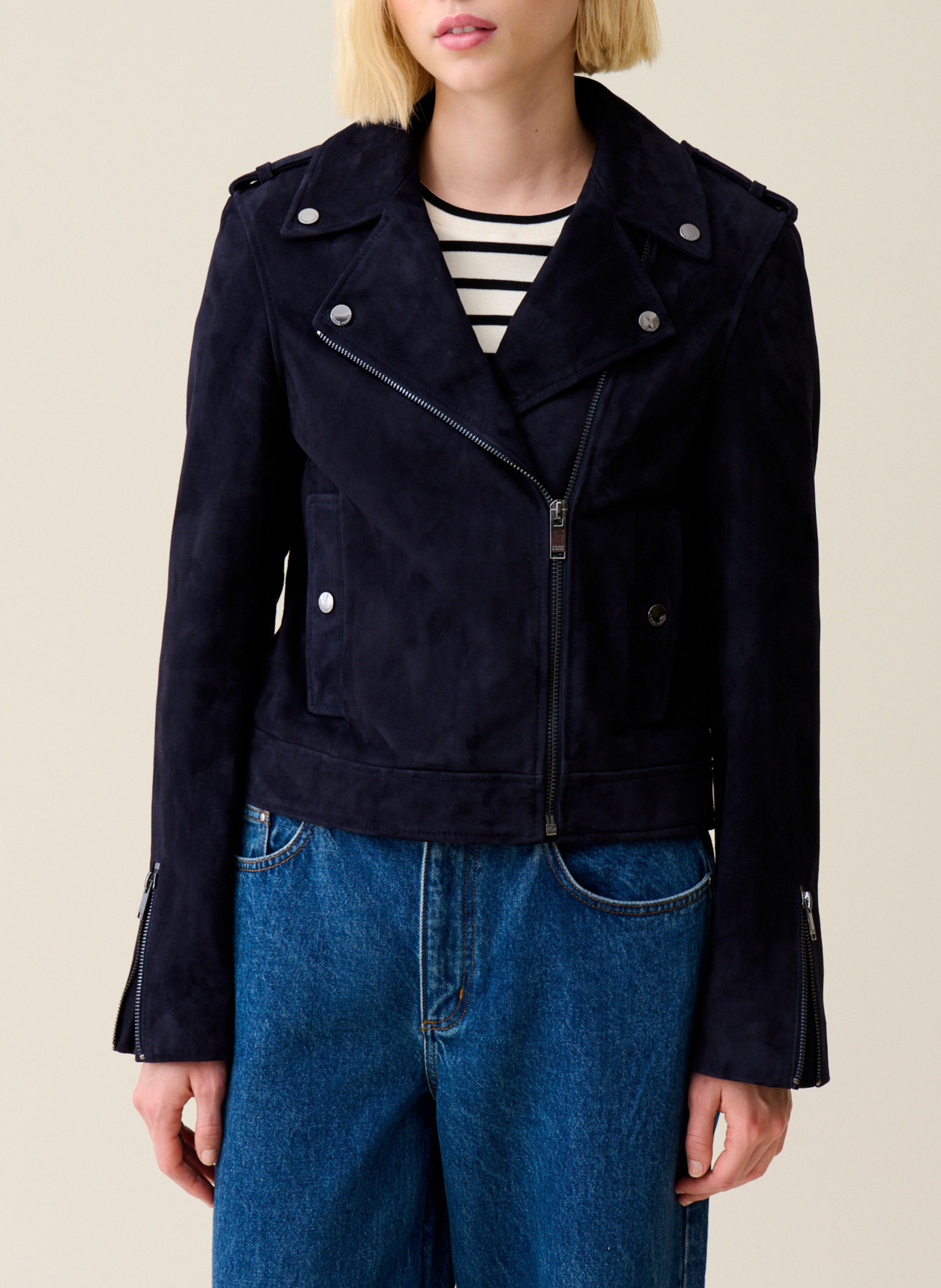 Veste courte en cuir velours CLAUDIE PIERLOT Bleu