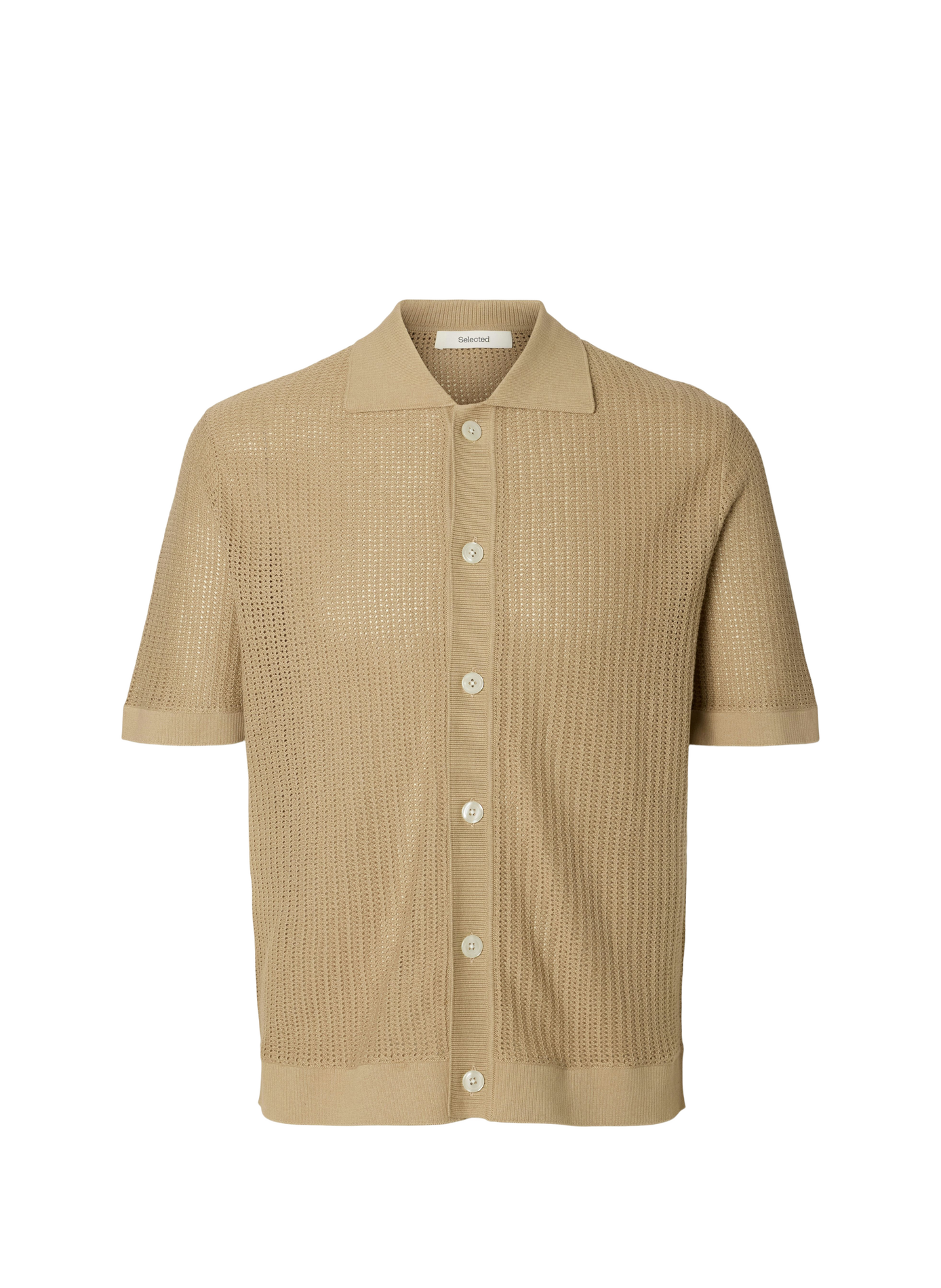 Short-sleeve cotton knit polo SELECTED Beige