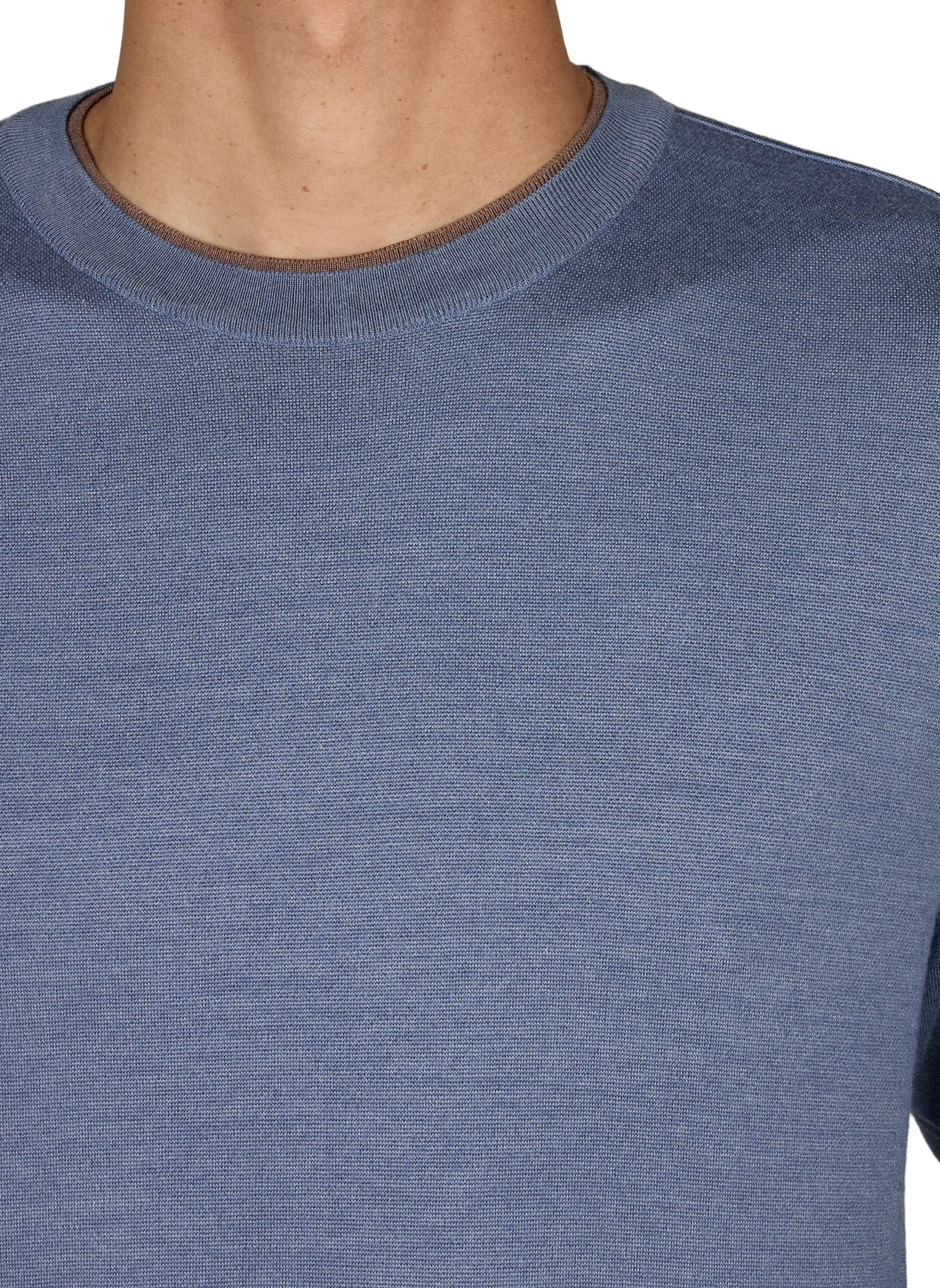 Straight-cut round neck sweater in virgin wool and silk PAUL & SHARK Blue