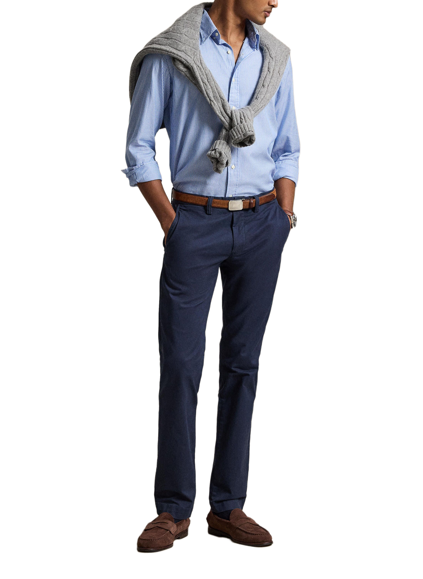 Chemise droite col classique rayée en coton mélangé POLO RALPH LAUREN Blanc