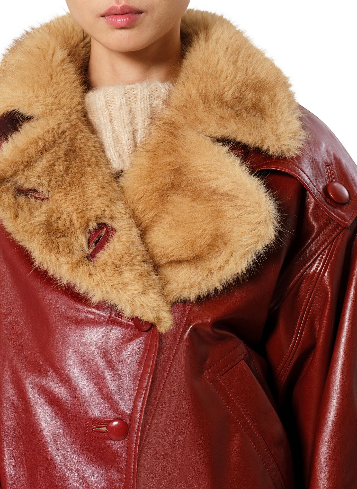 VALINA jacket in glossy leather with a shearling collar ISABEL MARANT Red