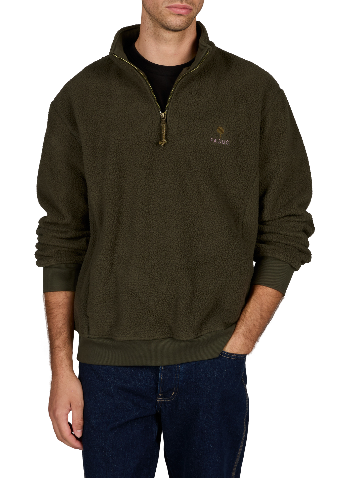 Fleece mit Stehkragen und Reißverschluss uni FAGUO Grun