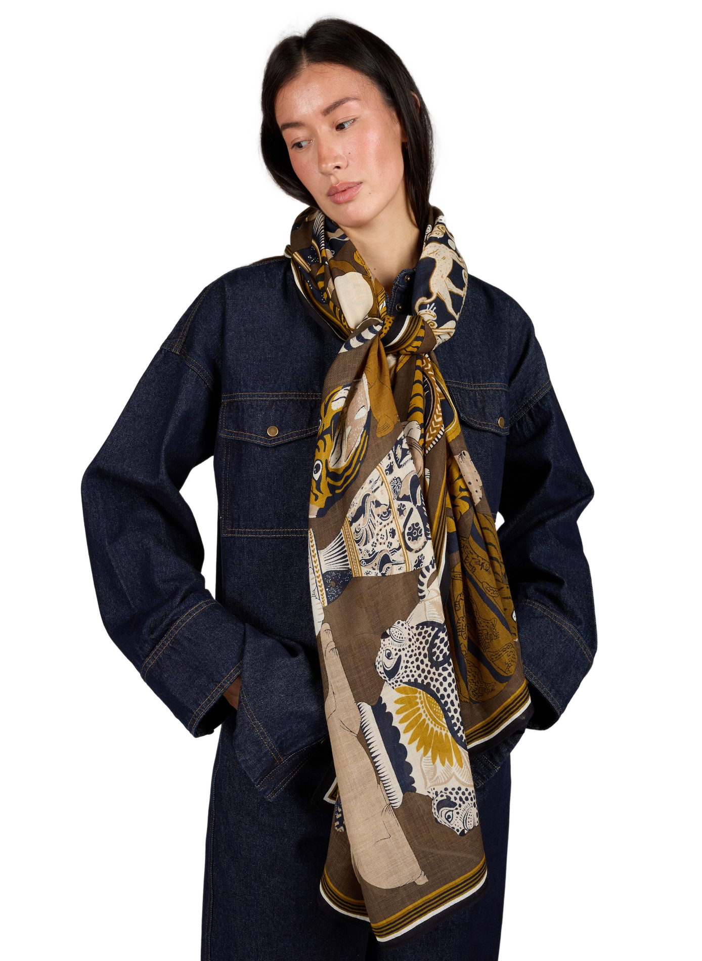 COLLECTIONNEUR printed wool scarf INOUI EDITIONS Khaki