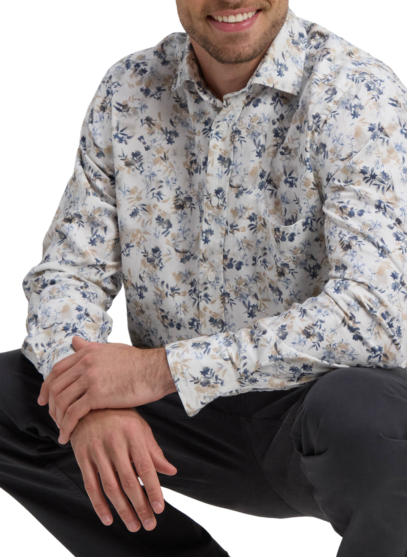 Chemise droite à motif fleuri en coton EDEN PARK Beige