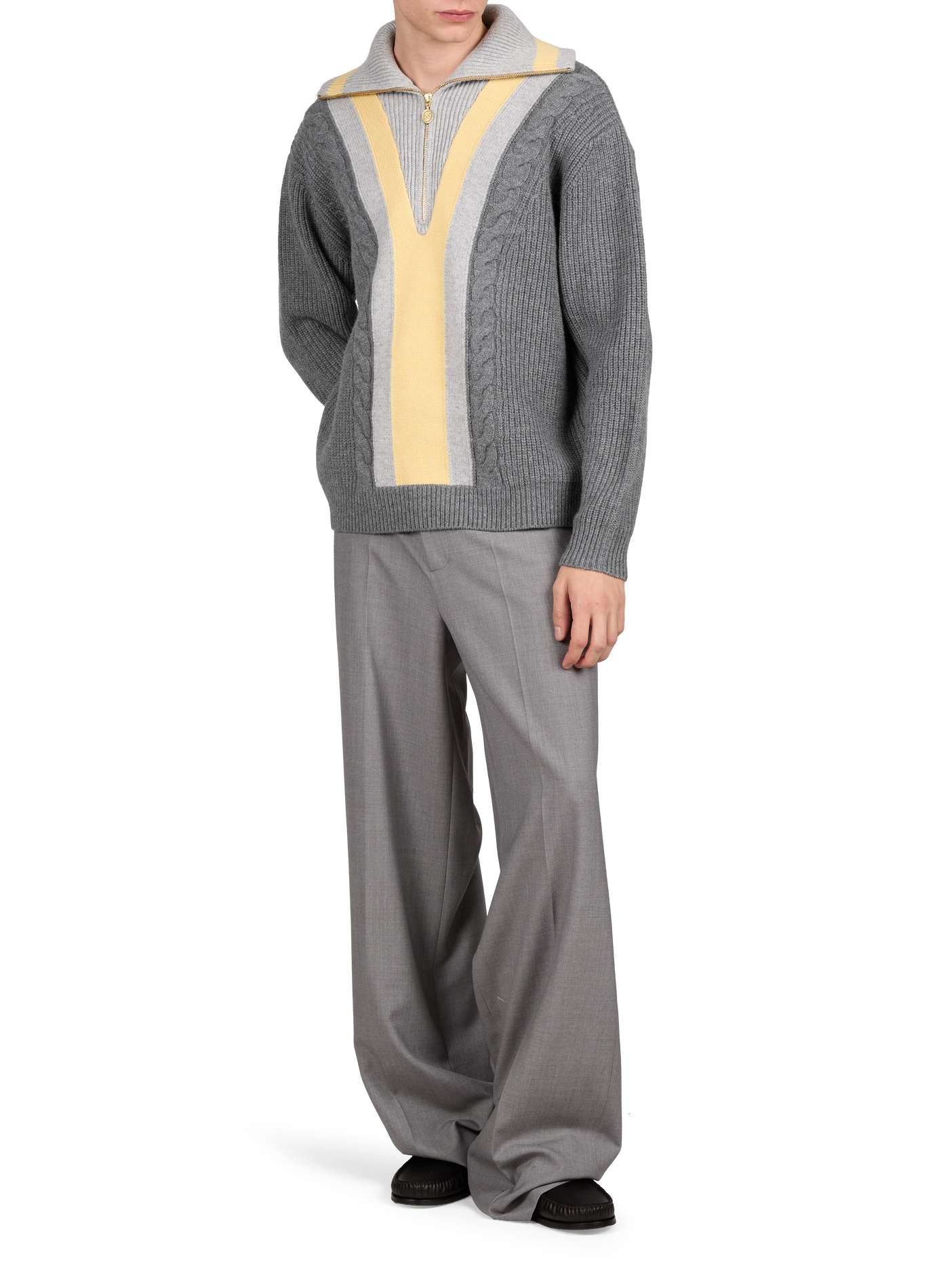 Wool and cashmere zip-neck sweater DROLE DE MONSIEUR Grey