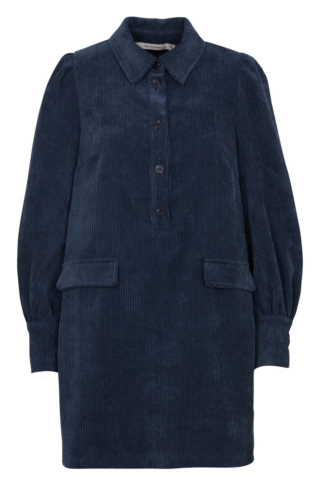 Korte rechte jurk van ribfluweel LA FEE MARABOUTEE Blauw