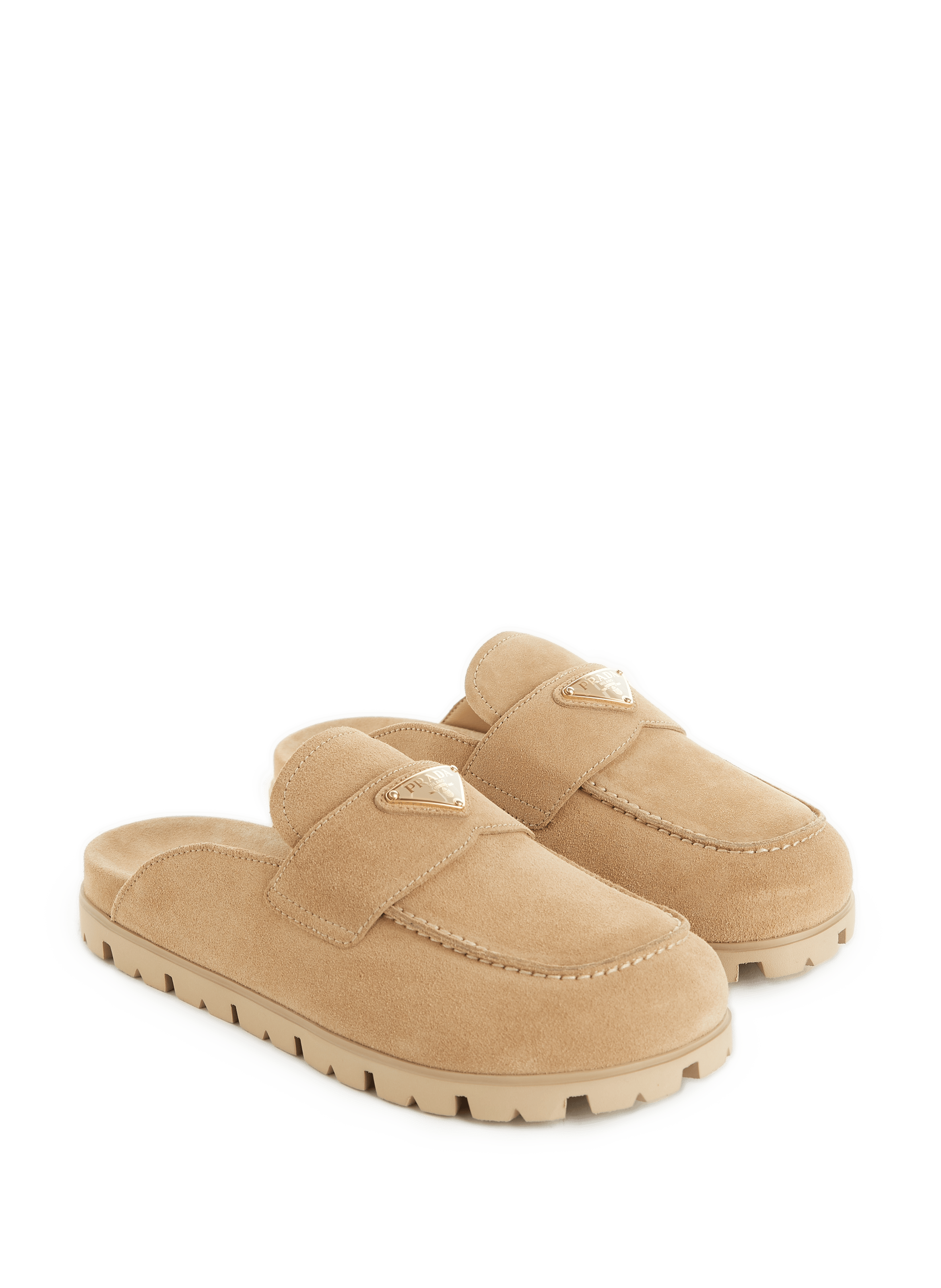 Suede leather mules PRADA Beige