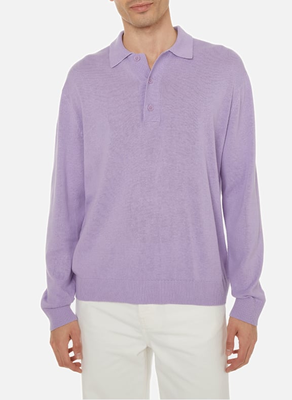 Cotton and linen polo collar jumper Purple by SAISON 1865 SAISON 1865 Cotton and linen polo collar jumper Purple