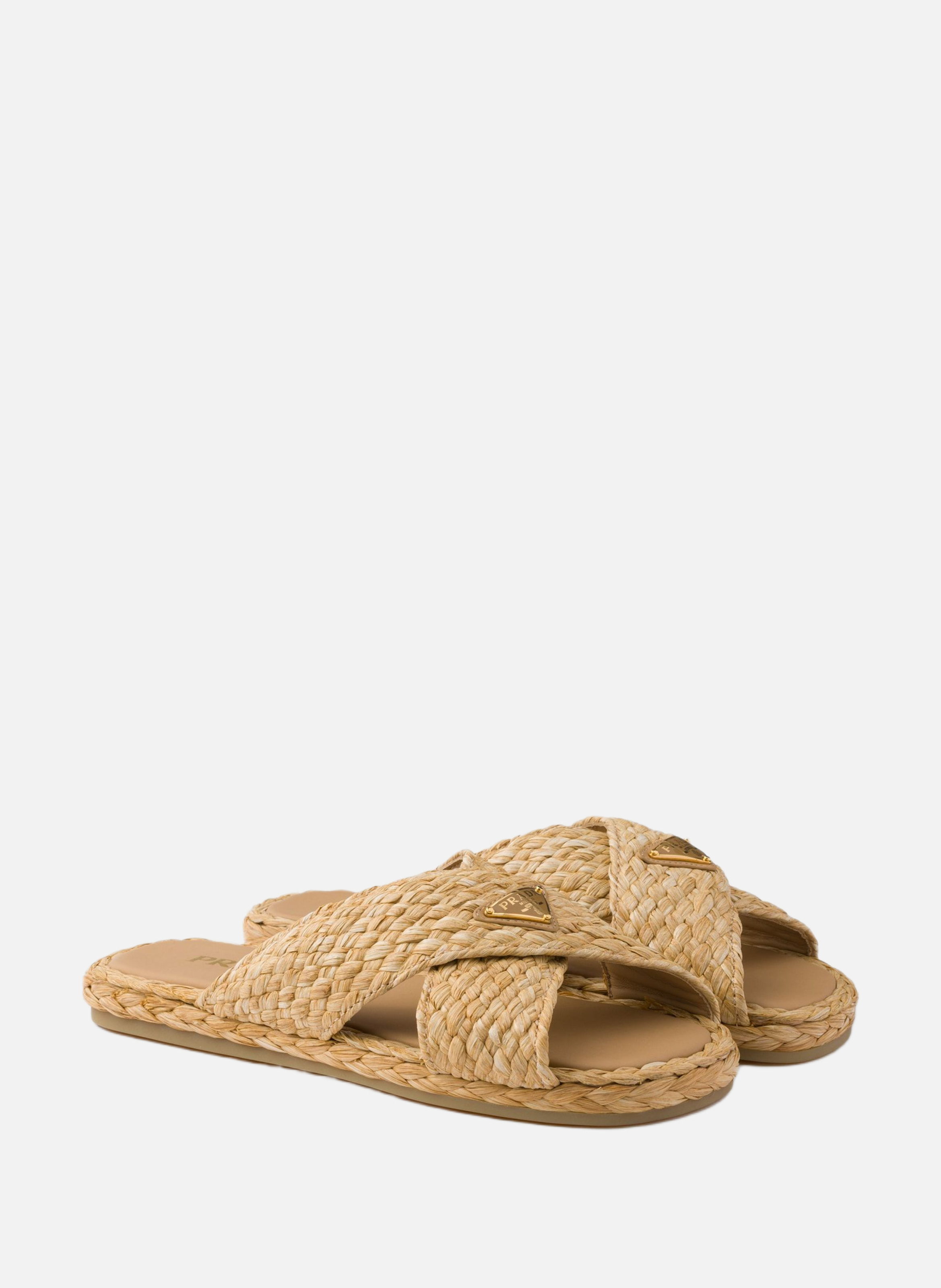 Mules croisées en raphia PRADA Beige