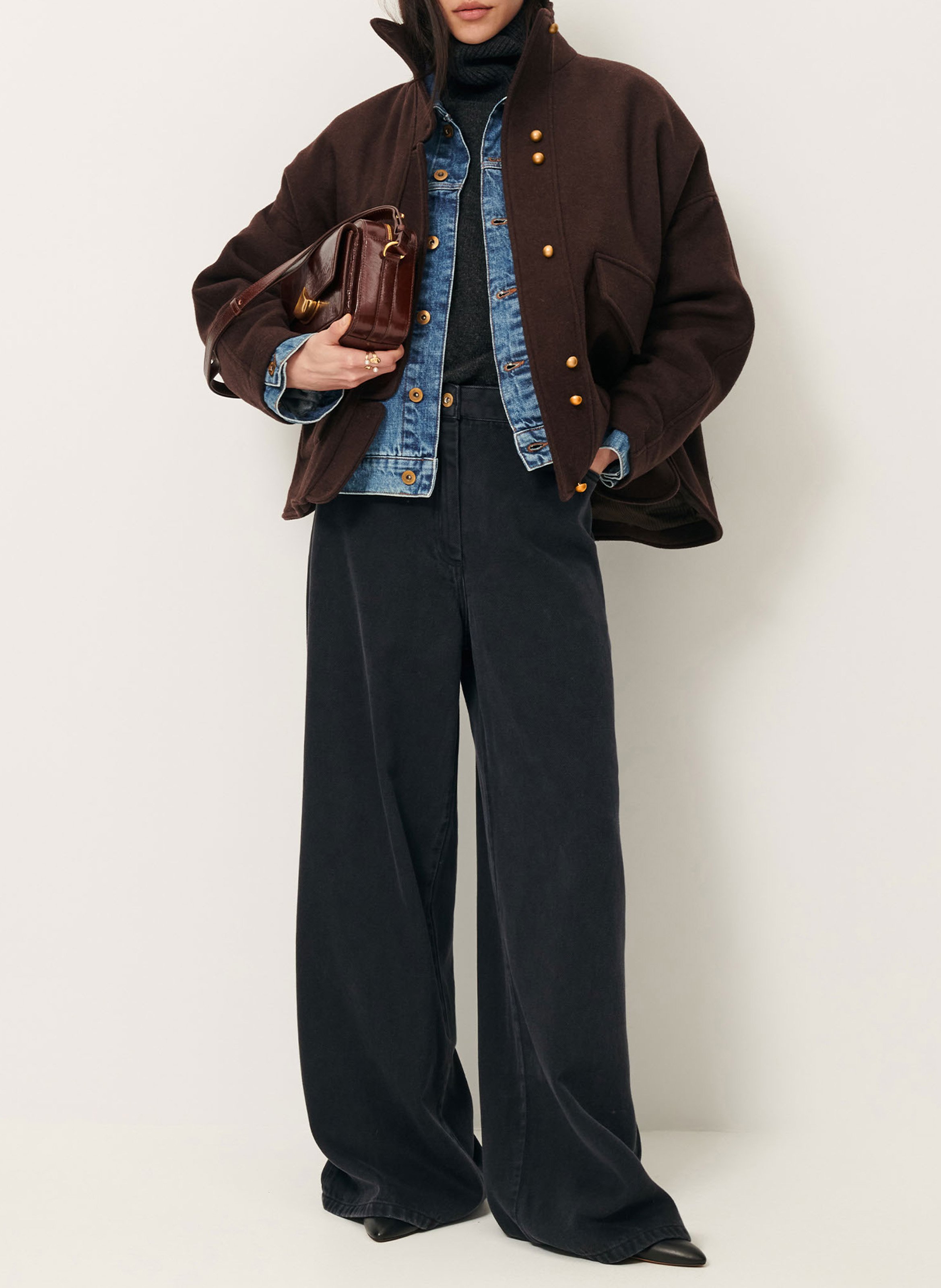 Manteau col montant en laine mélangée east side SESSUN Marron