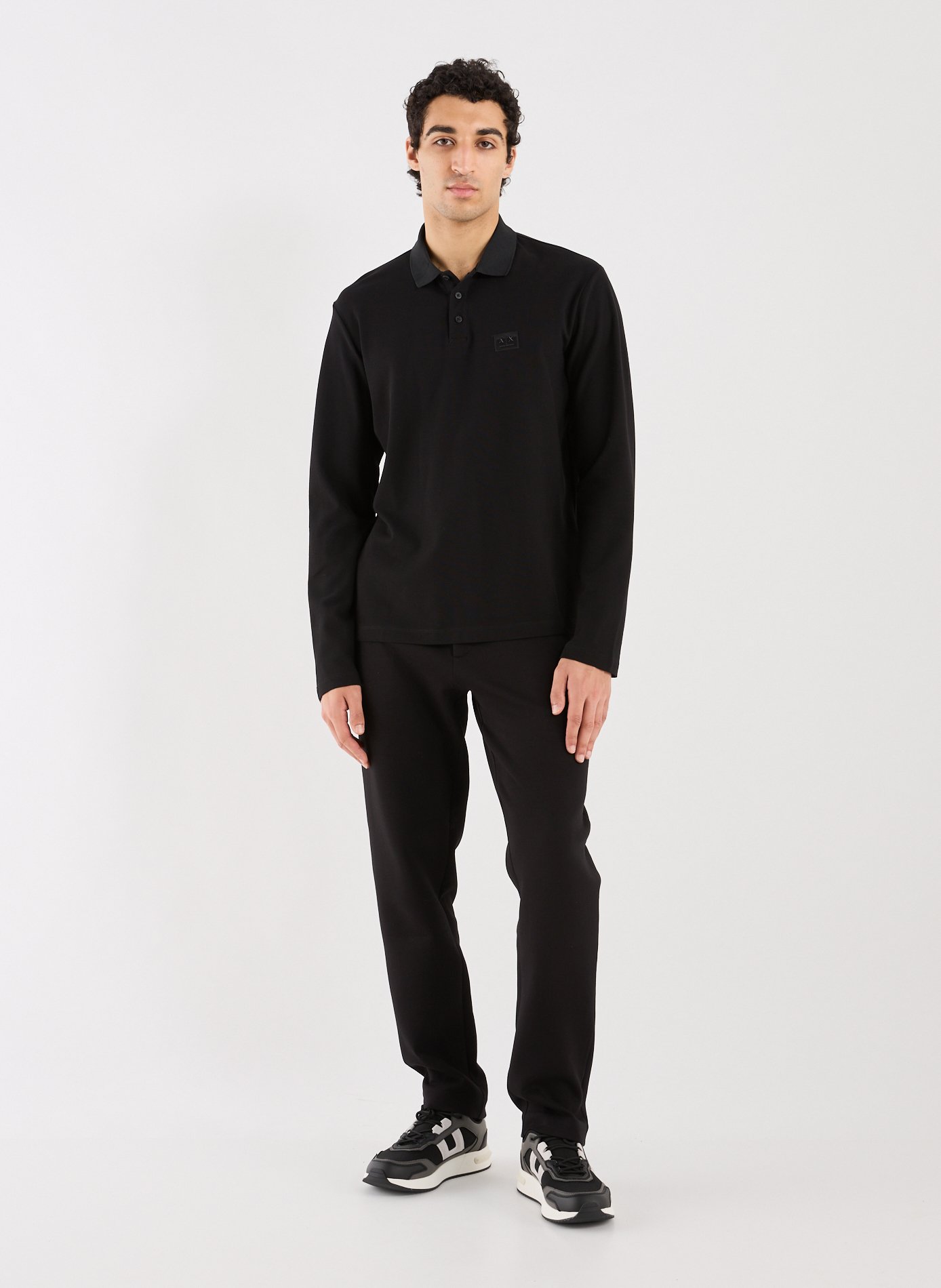 Long-sleeve cotton Polo shirt ARMANI EXCHANGE Black