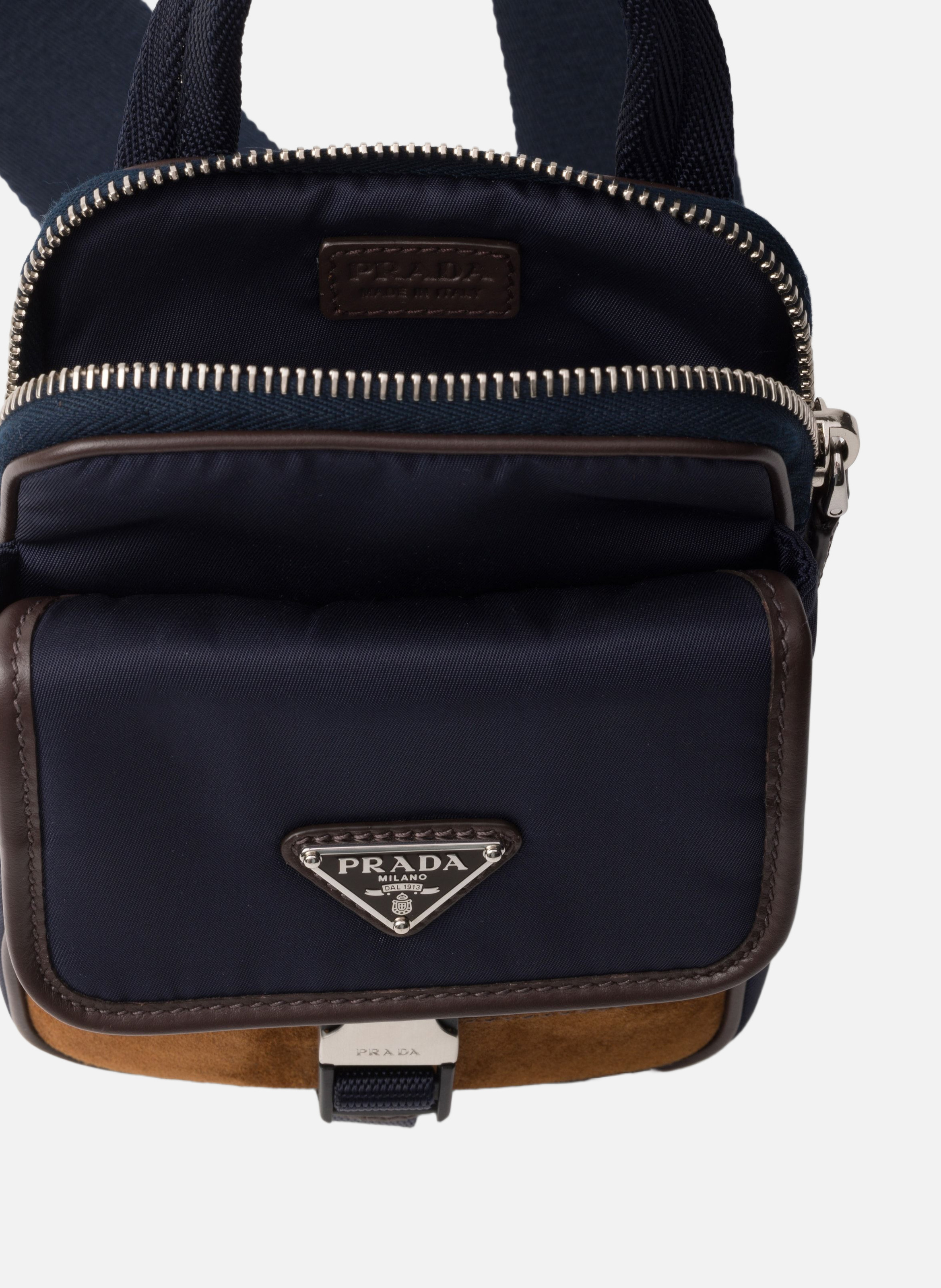 Étui pour smartphone en re-nylon et cuir PRADA Bleu