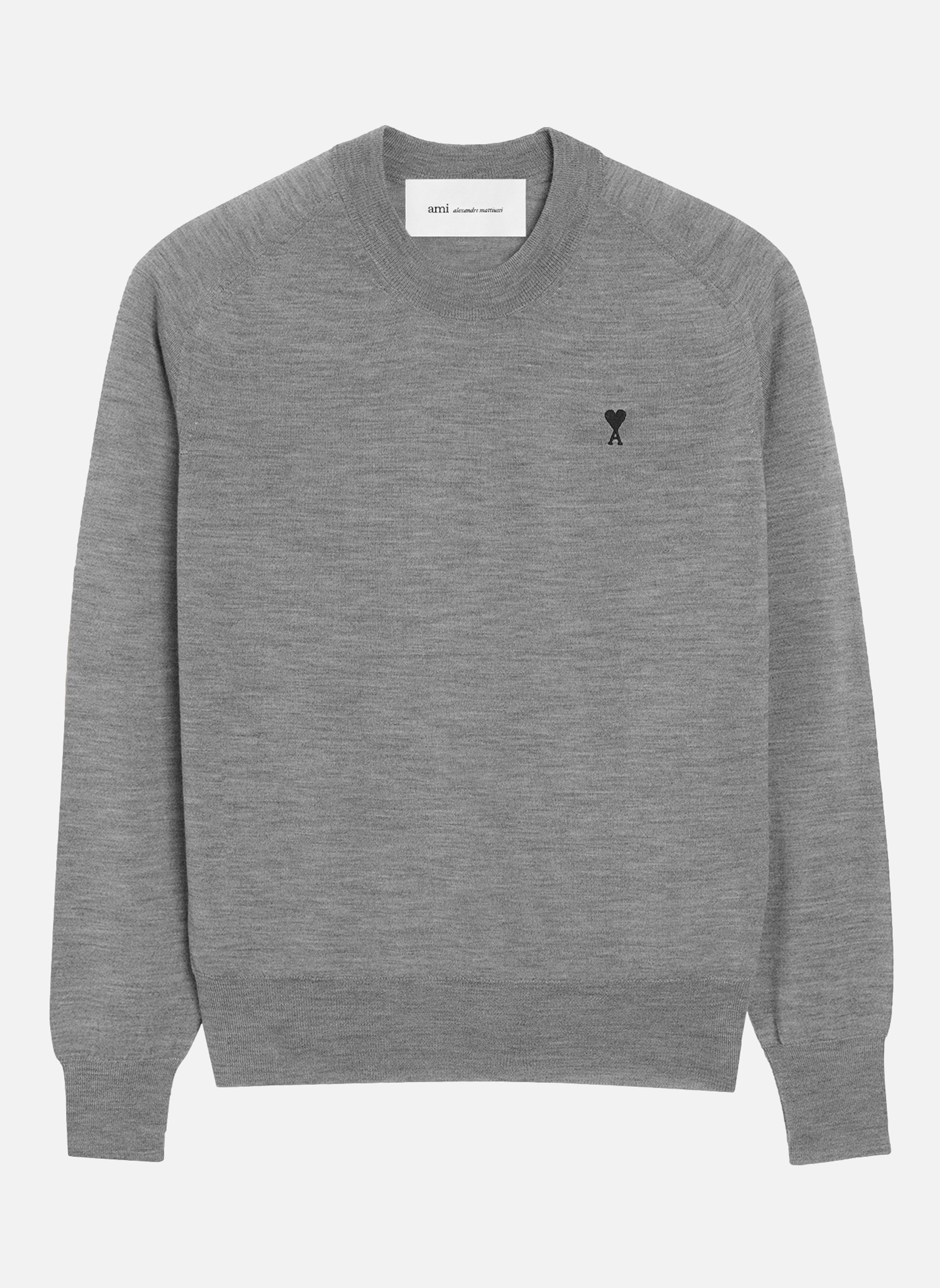 Pull col rond ami de coeur en laine AMI PARIS Gris