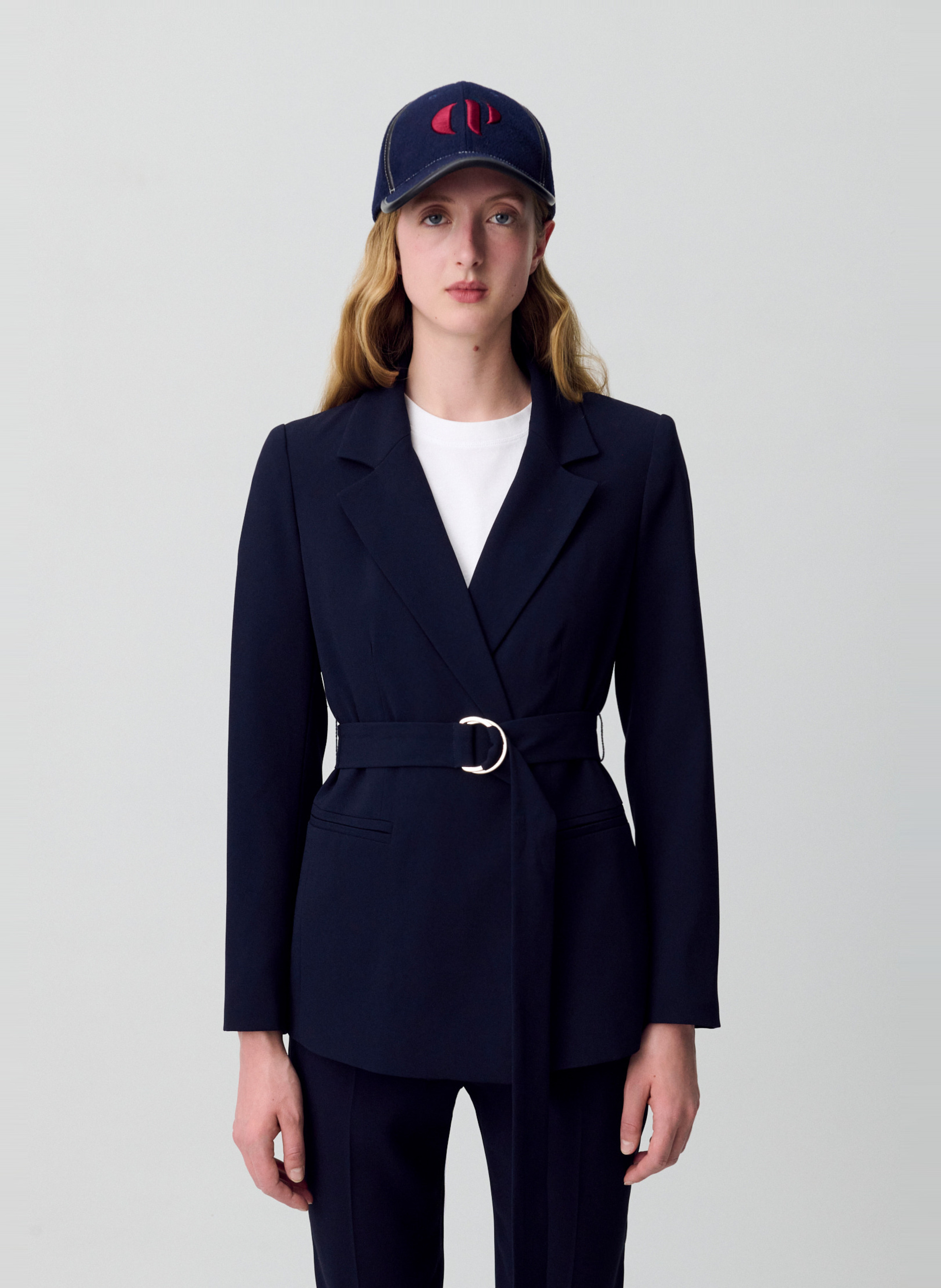 Veste col tailleur ceinturée CLAUDIE PIERLOT Bleu