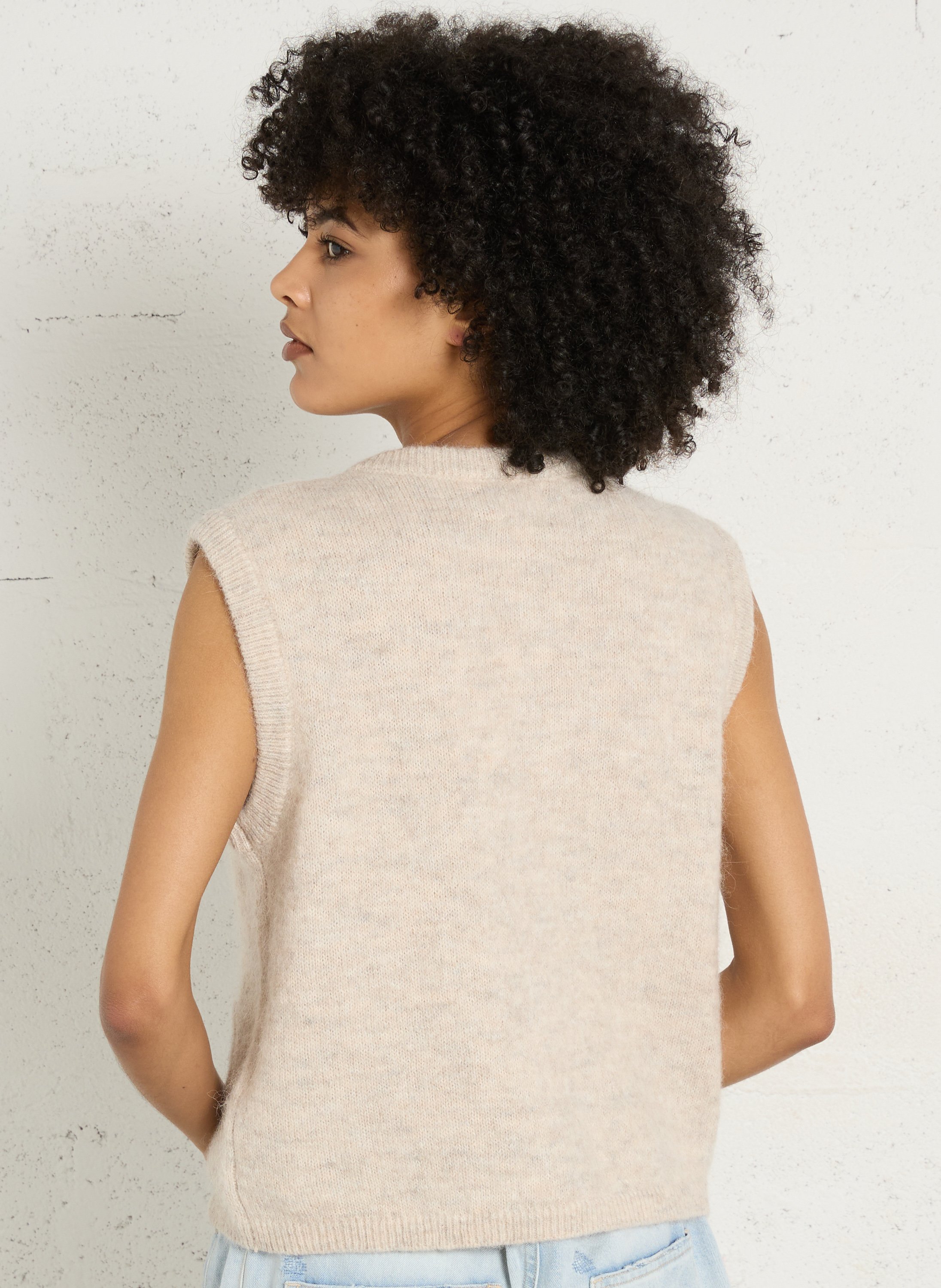 Gilet sans manches col rond en alpaga mélangé polka MAISON 123 Blanc