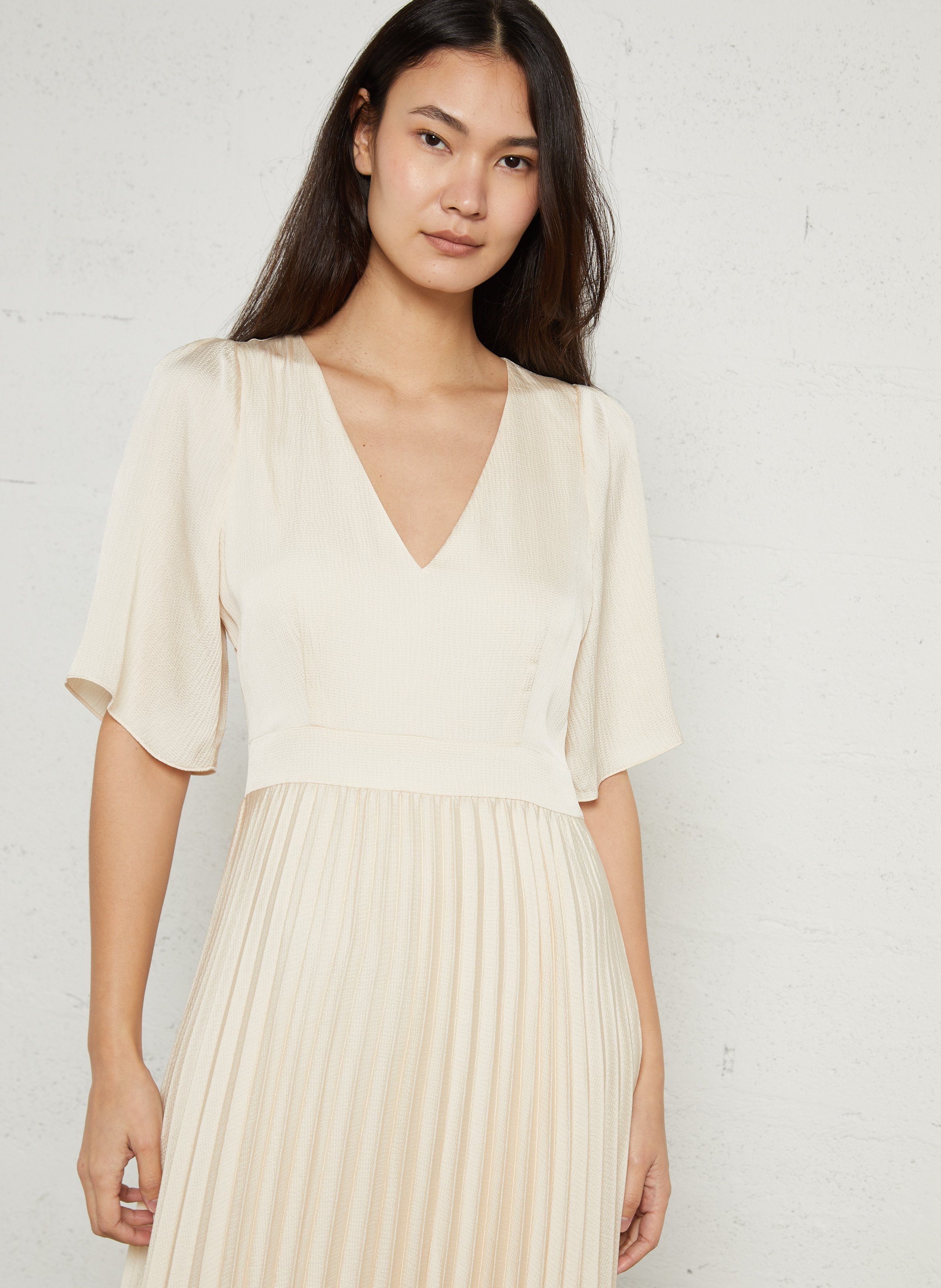 Robe longue col v plissée billie MAISON 123 Beige