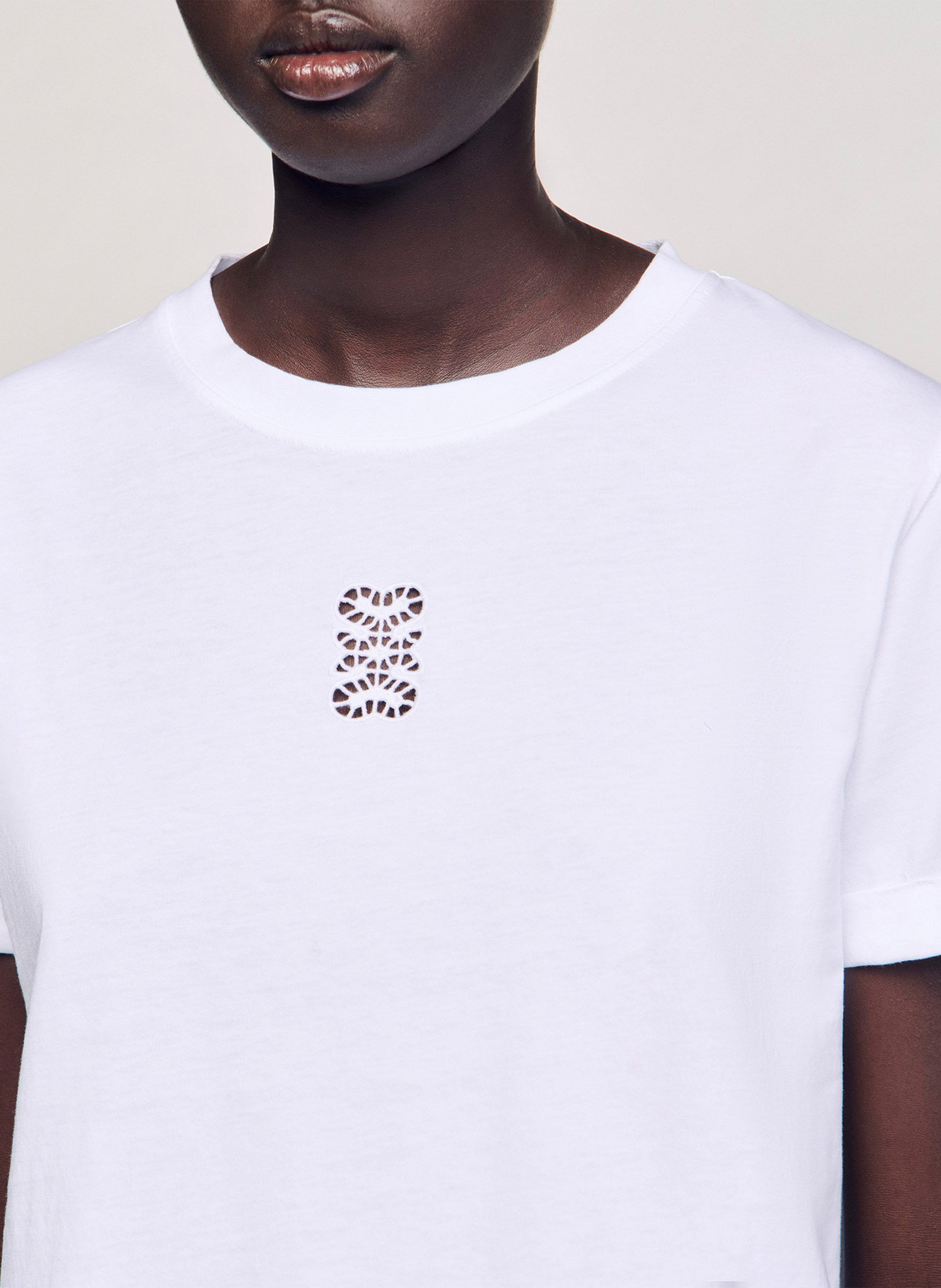 Tee-shirt droit col rond en coton SANDRO Blanc