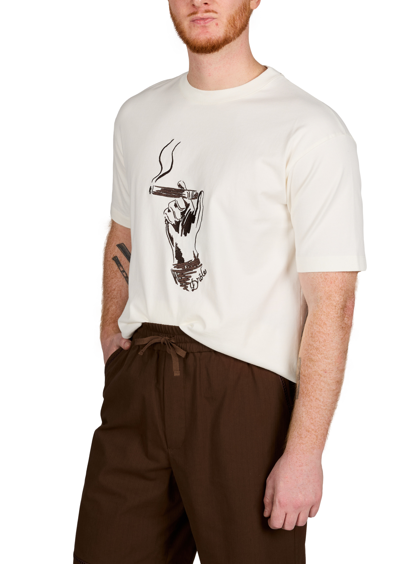 Biker-style cotton t-shirt DROLE DE MONSIEUR Beige