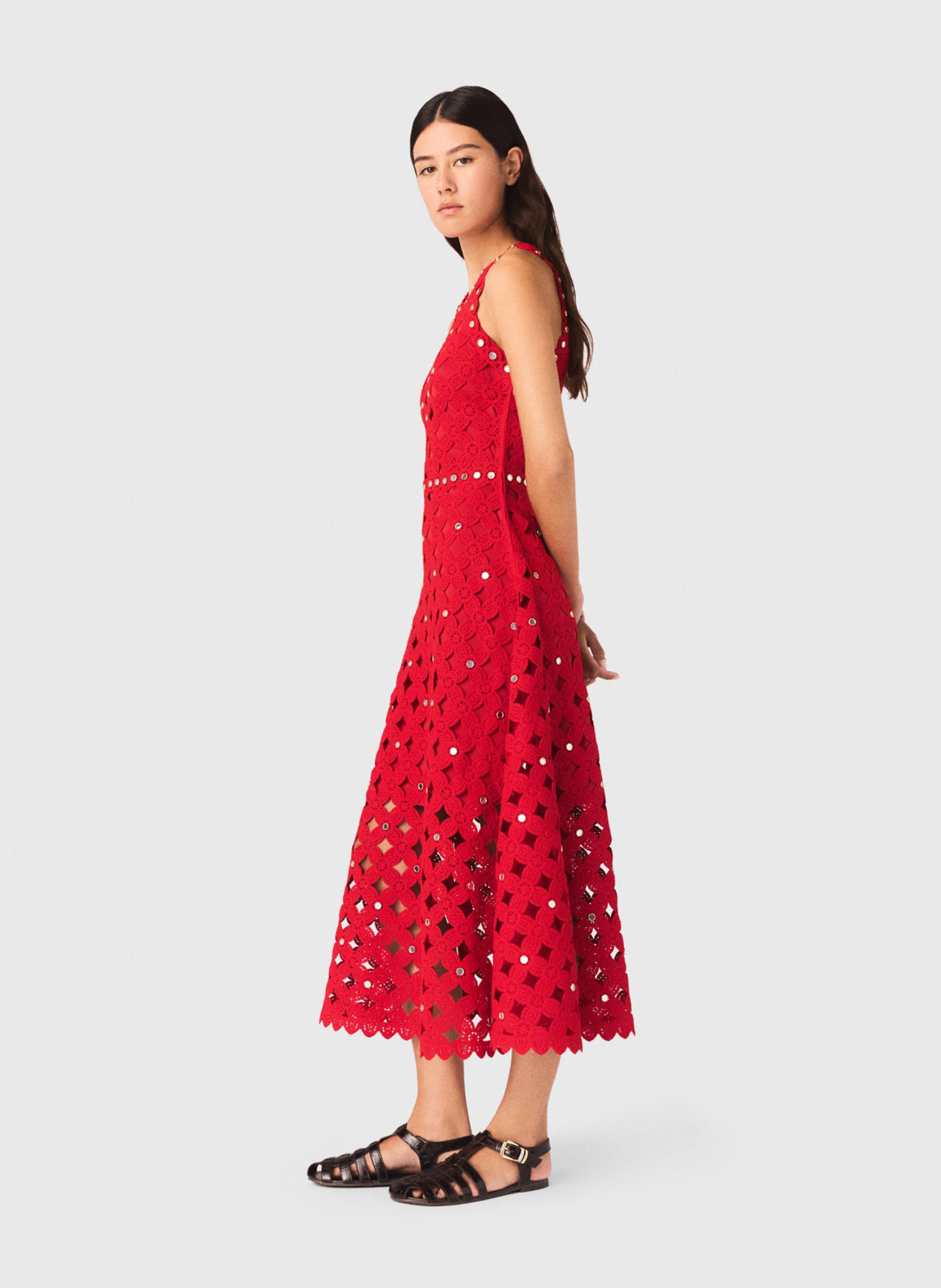 Robe midi en crochet MAJE Rouge
