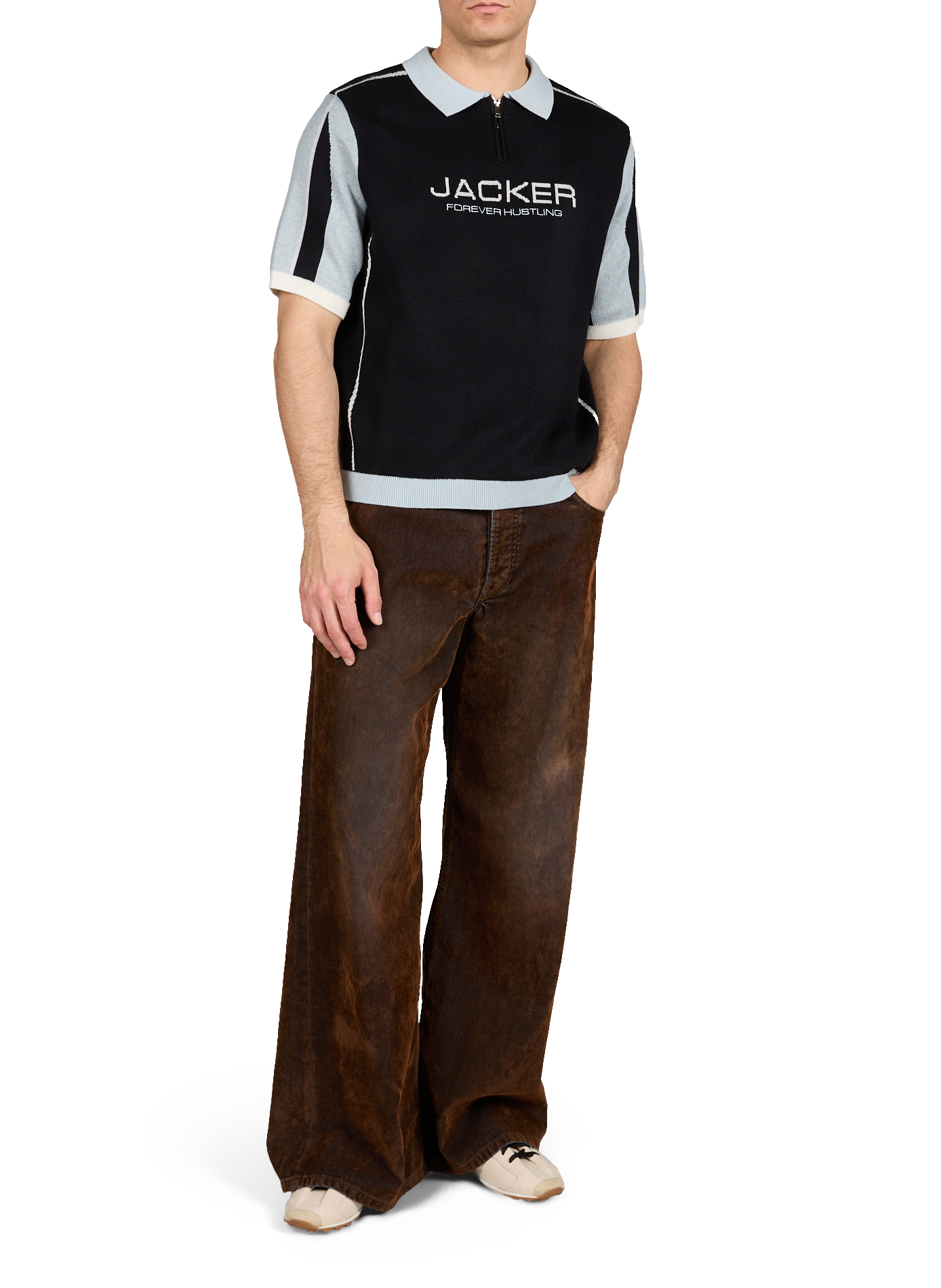 Boxy jacquard wool blend polo sweater JACKER. Black