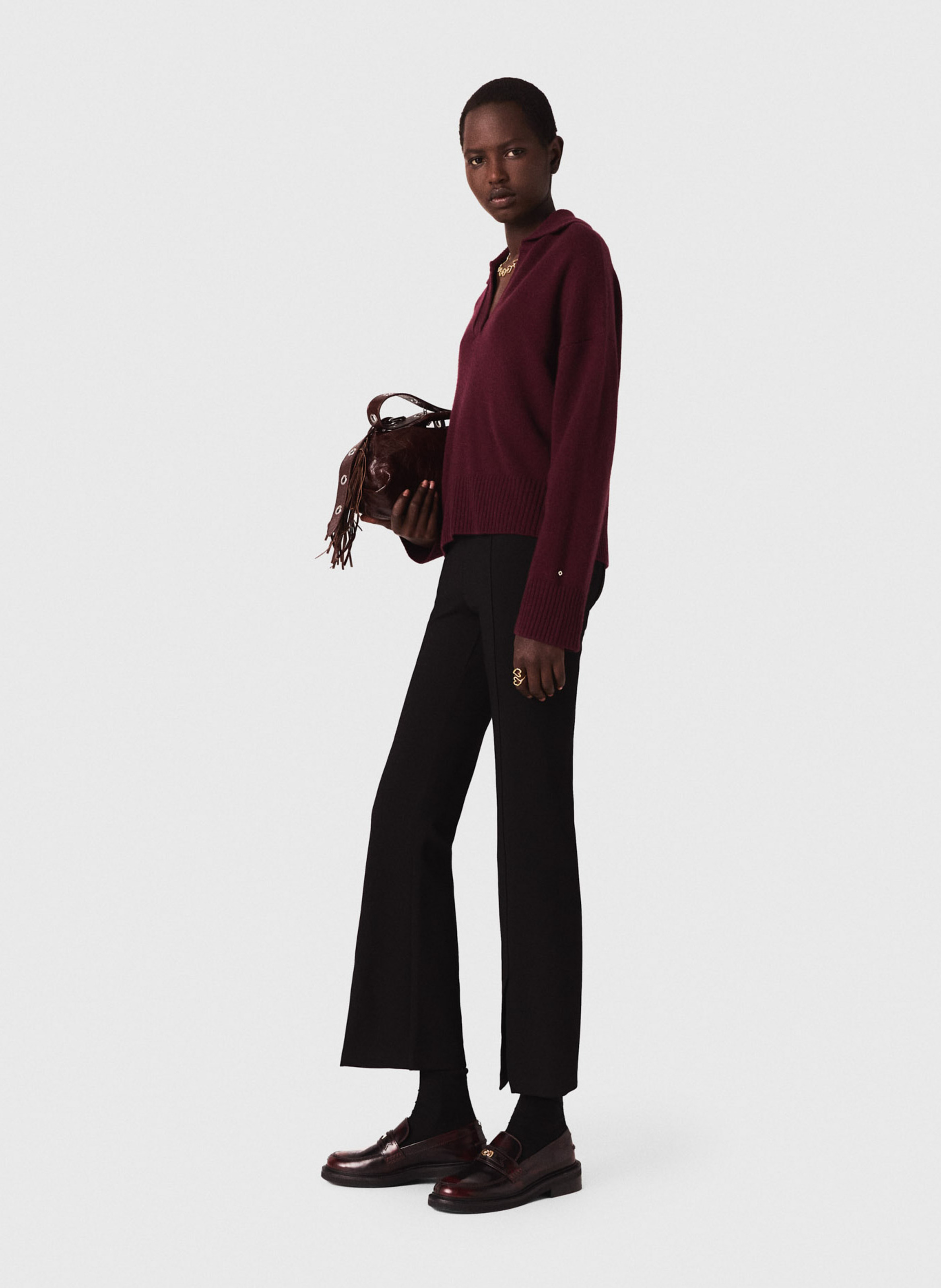 Pantalon fllare fendu MAJE Noir