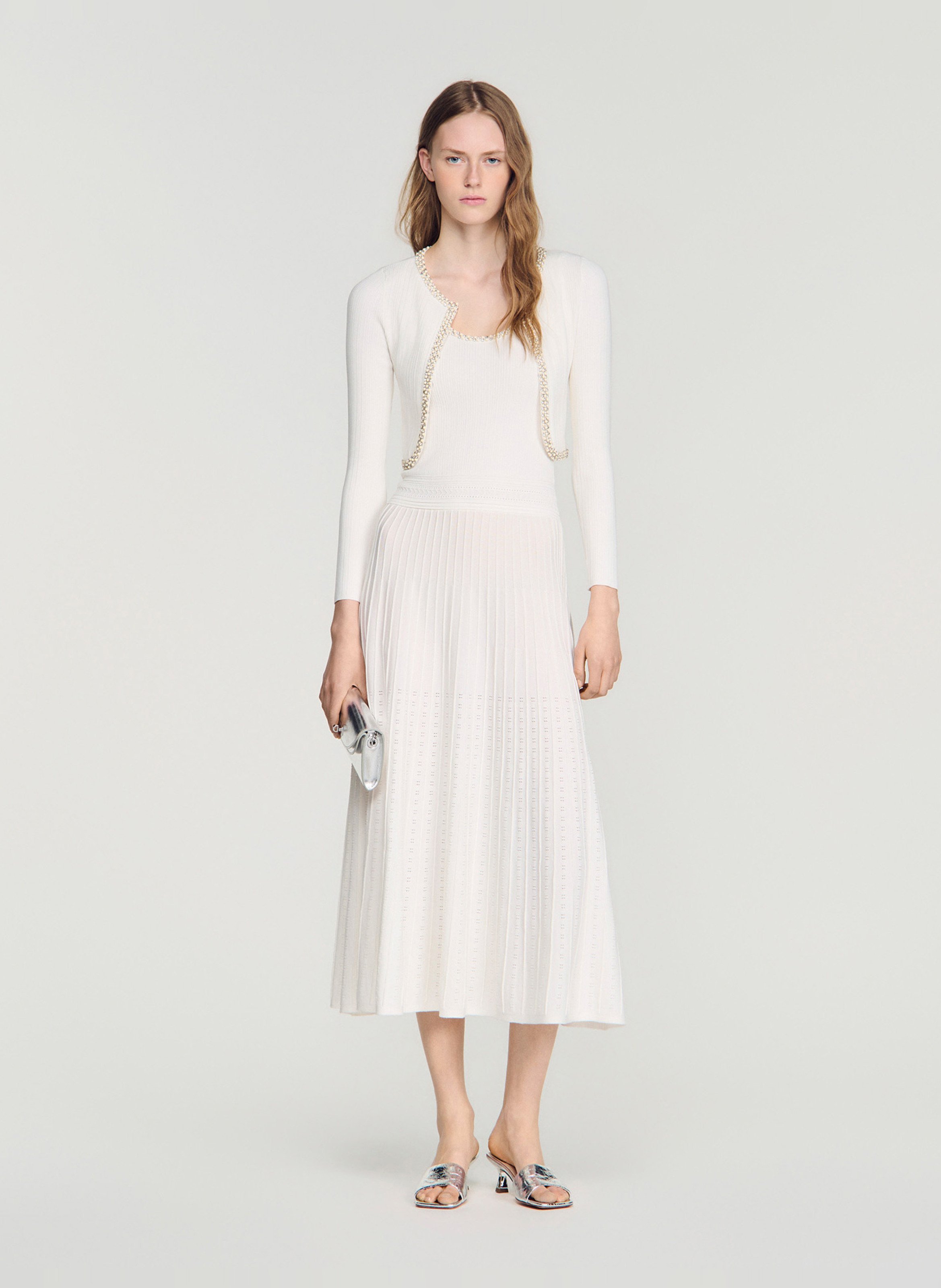 Cardigan court perlé SANDRO Blanc