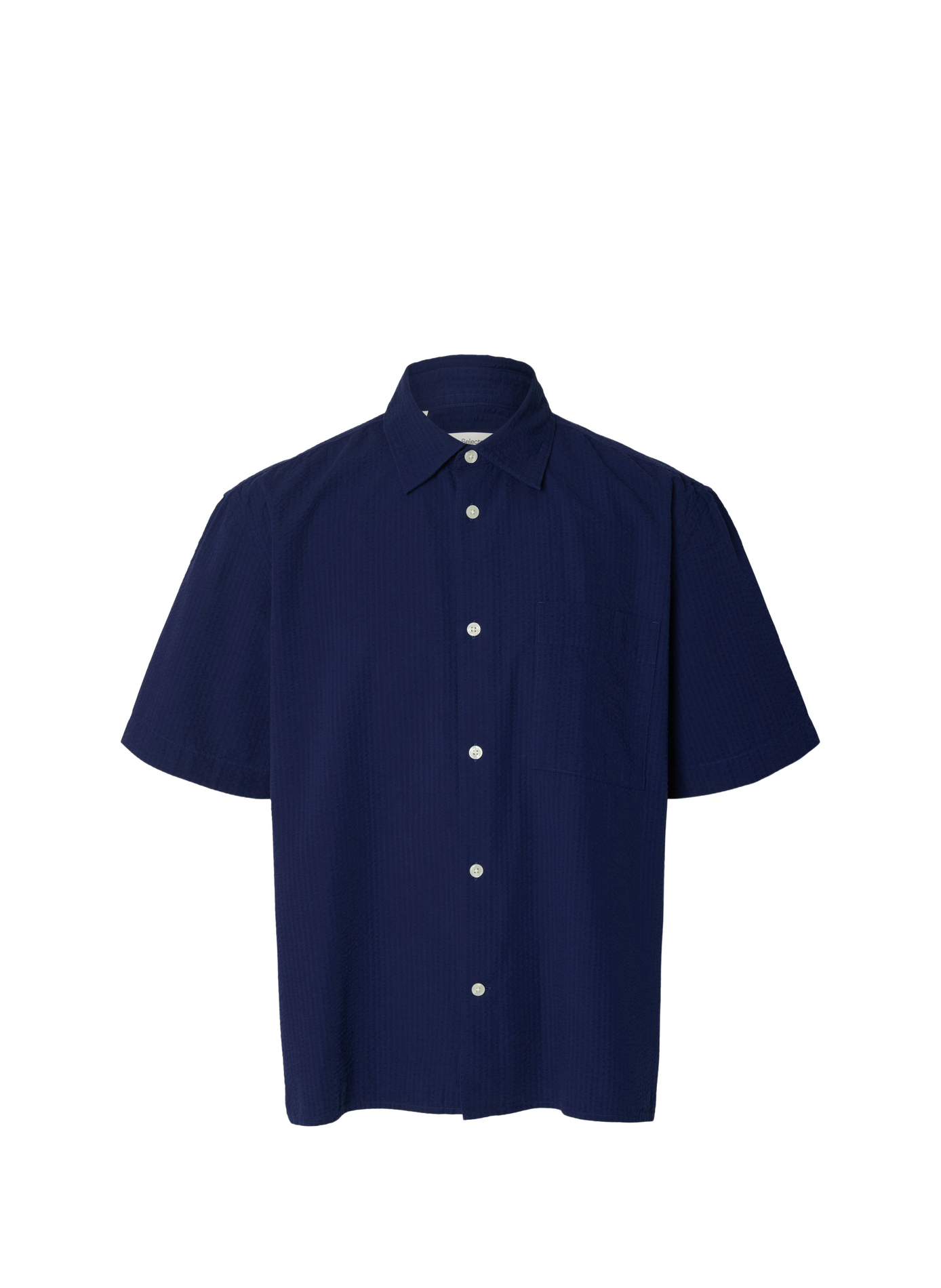 Short-sleeved textured cotton shirt SELECTED Blue