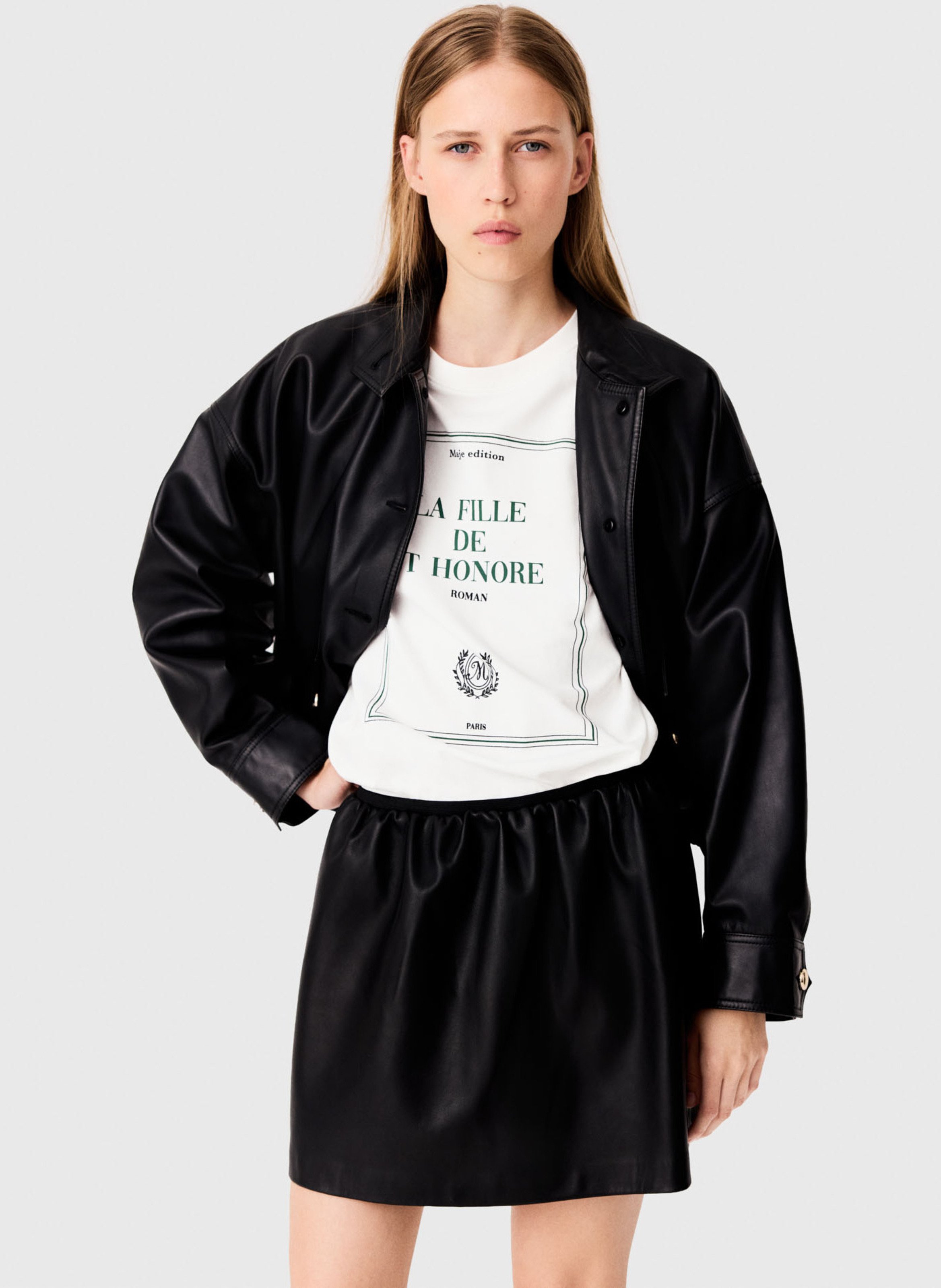 Jupe courte en cuir MAJE Noir