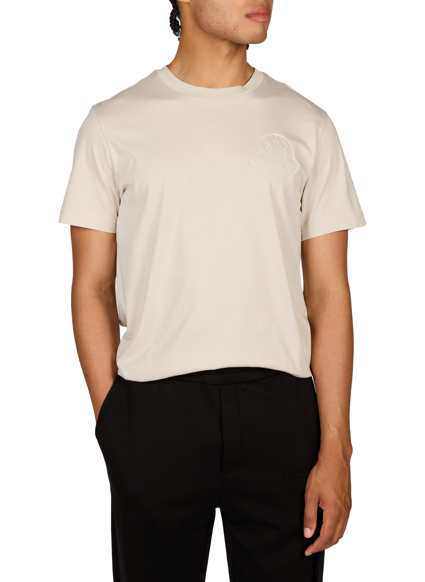 T-shirt met ronde hals en katoenen logo. MONCLER Beige