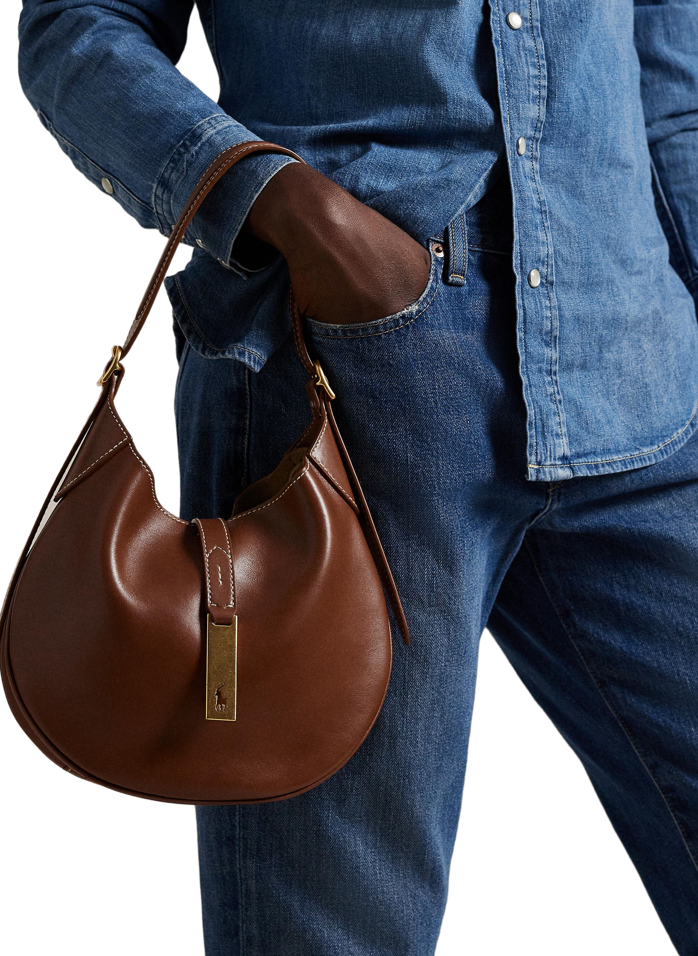 Lederhandtasche POLO RALPH LAUREN Braun