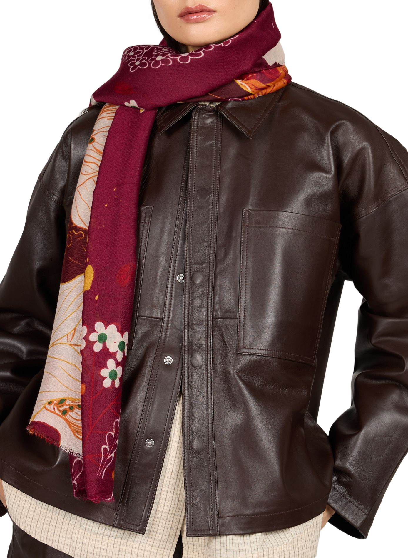 Floral Patterned Scarf AU PRINTEMPS PARIS Red
