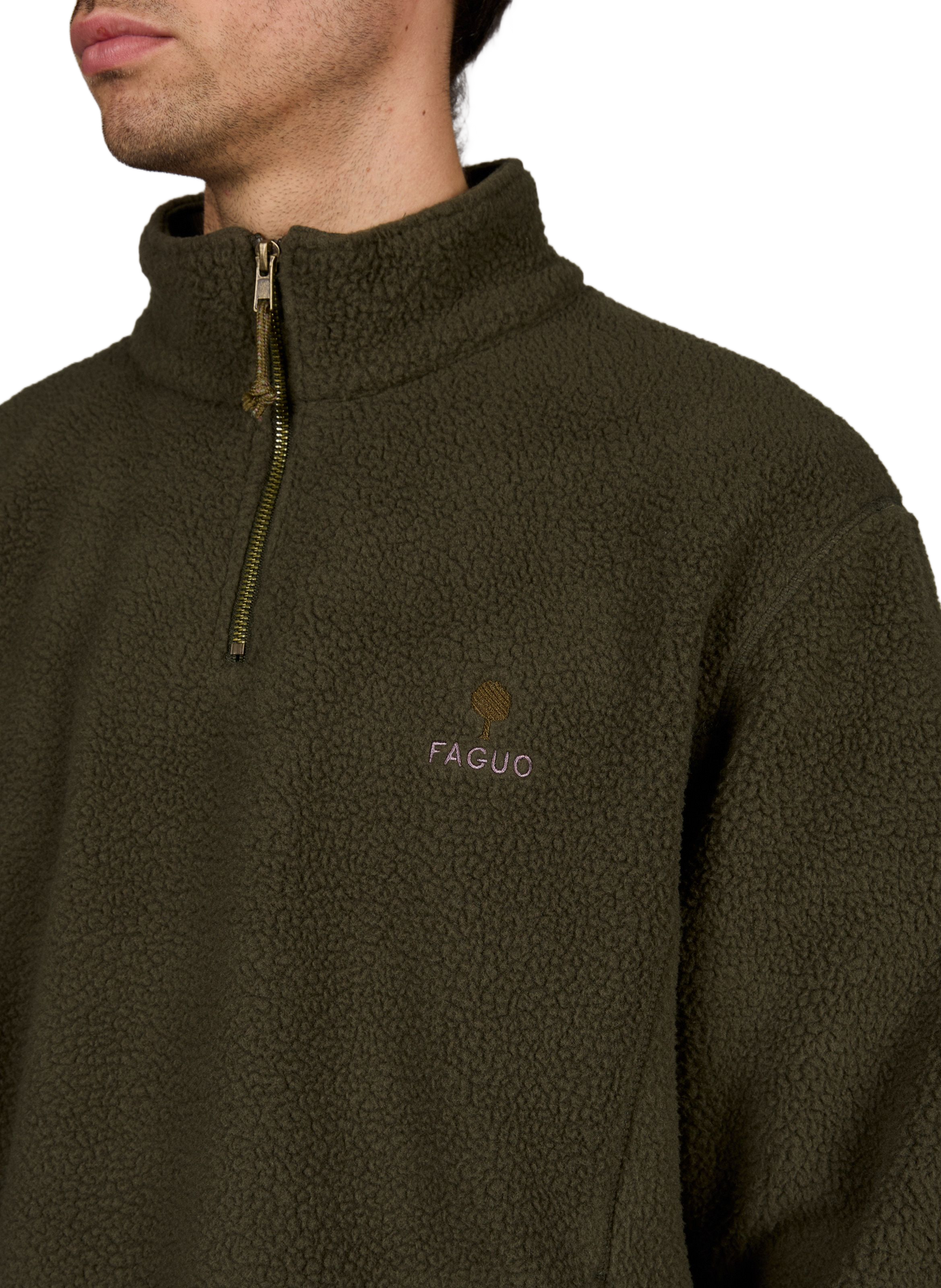 Fleece mit Stehkragen und Reißverschluss uni FAGUO Grun