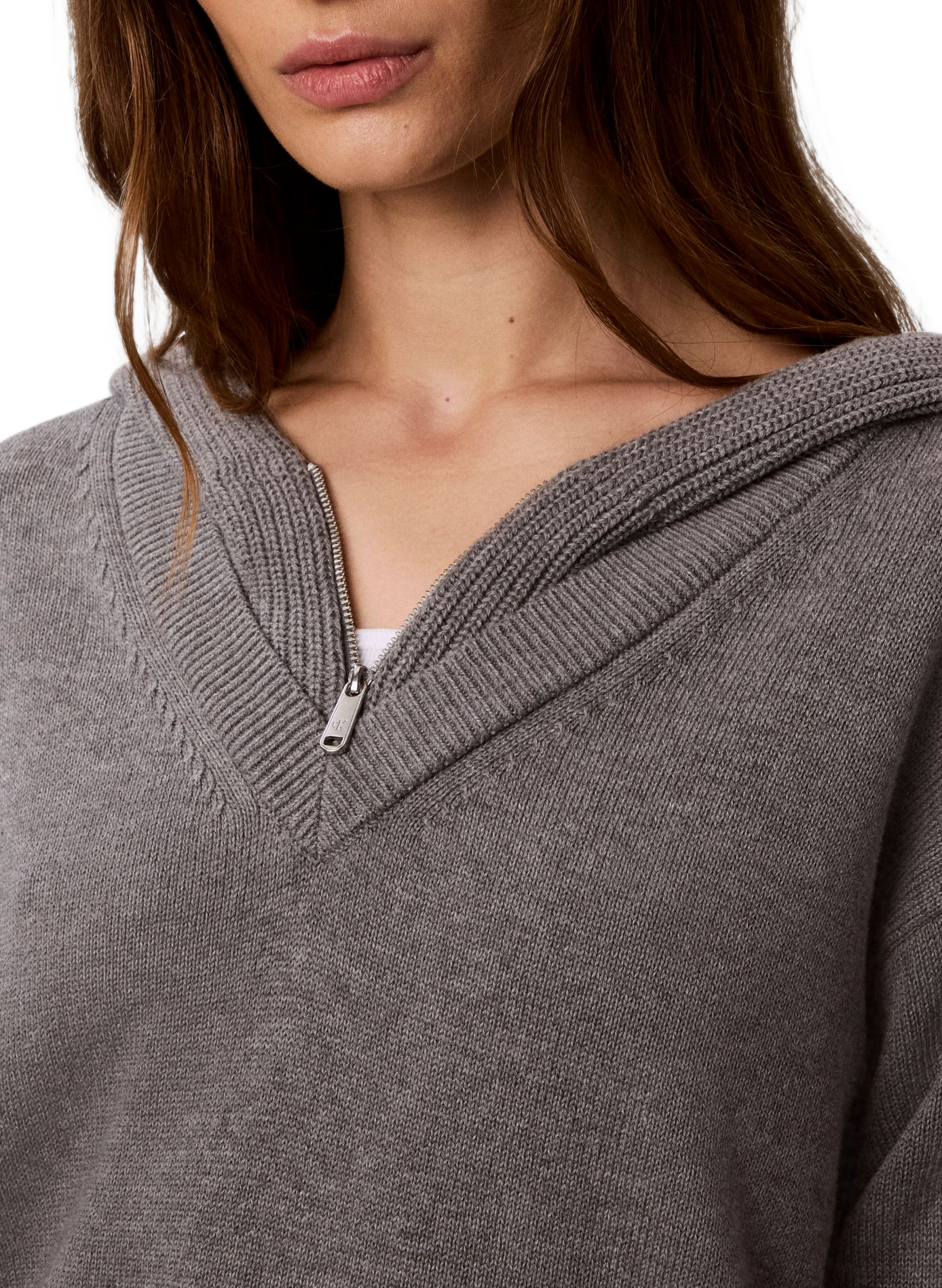 Hoodie à col zippé en maille CALVIN KLEIN Grey
